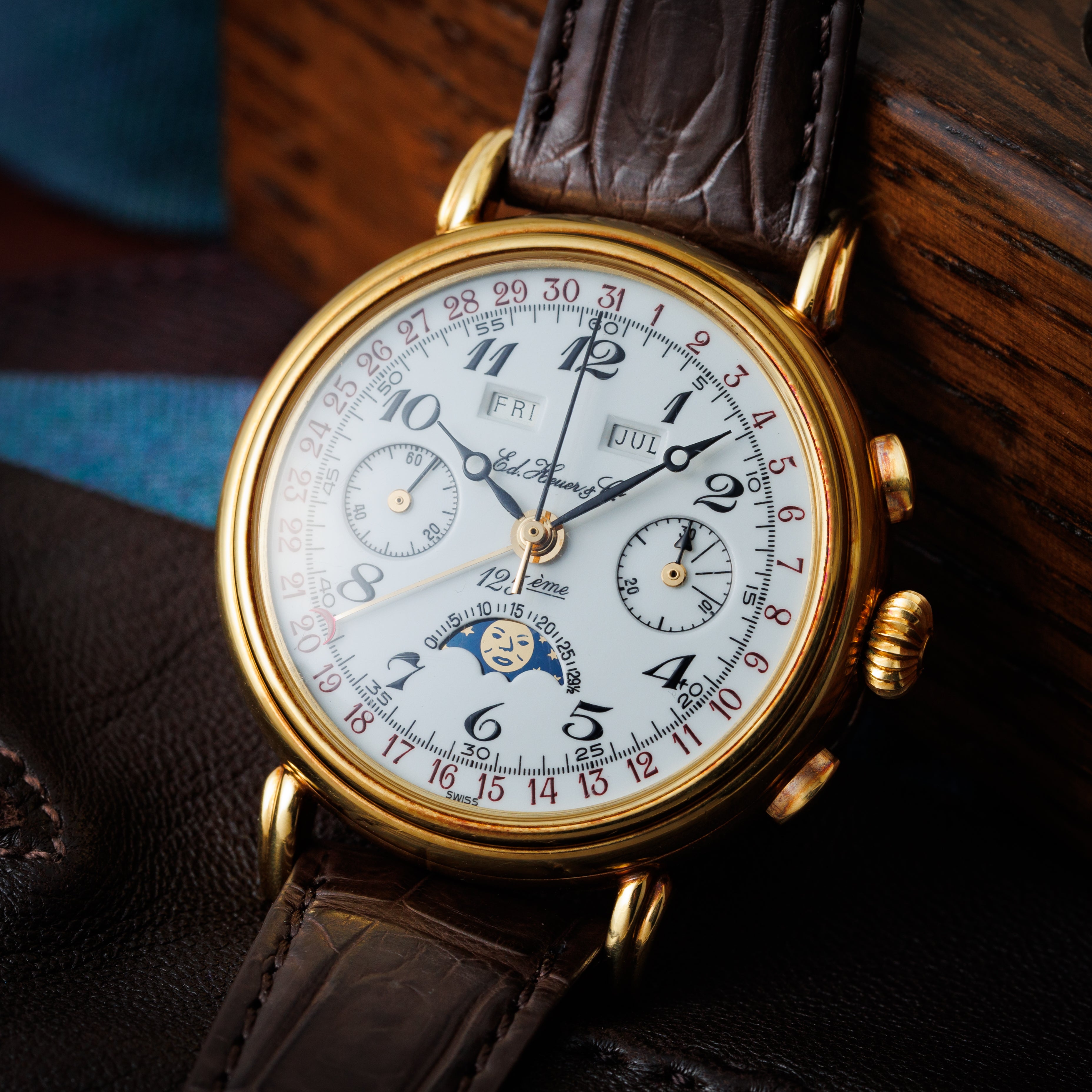 エドワード・ホイヤー 18金無垢トリプルカレンダームーンフェイズクロノグラフ 1990年製 125周年記念モデル