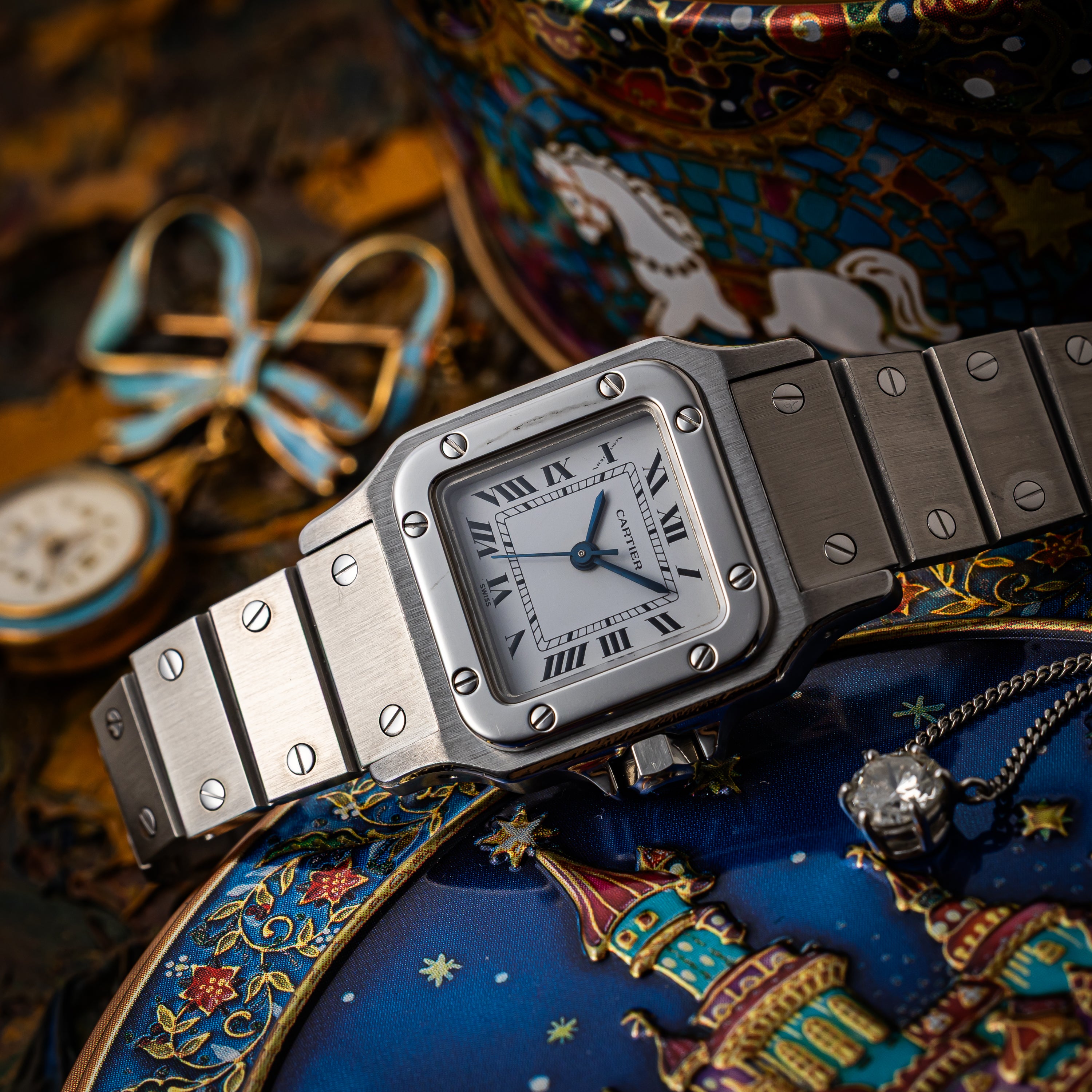 カルティエ サントス SM ホワイトダイアル 自動巻き 1980年代製 ギャラ付き