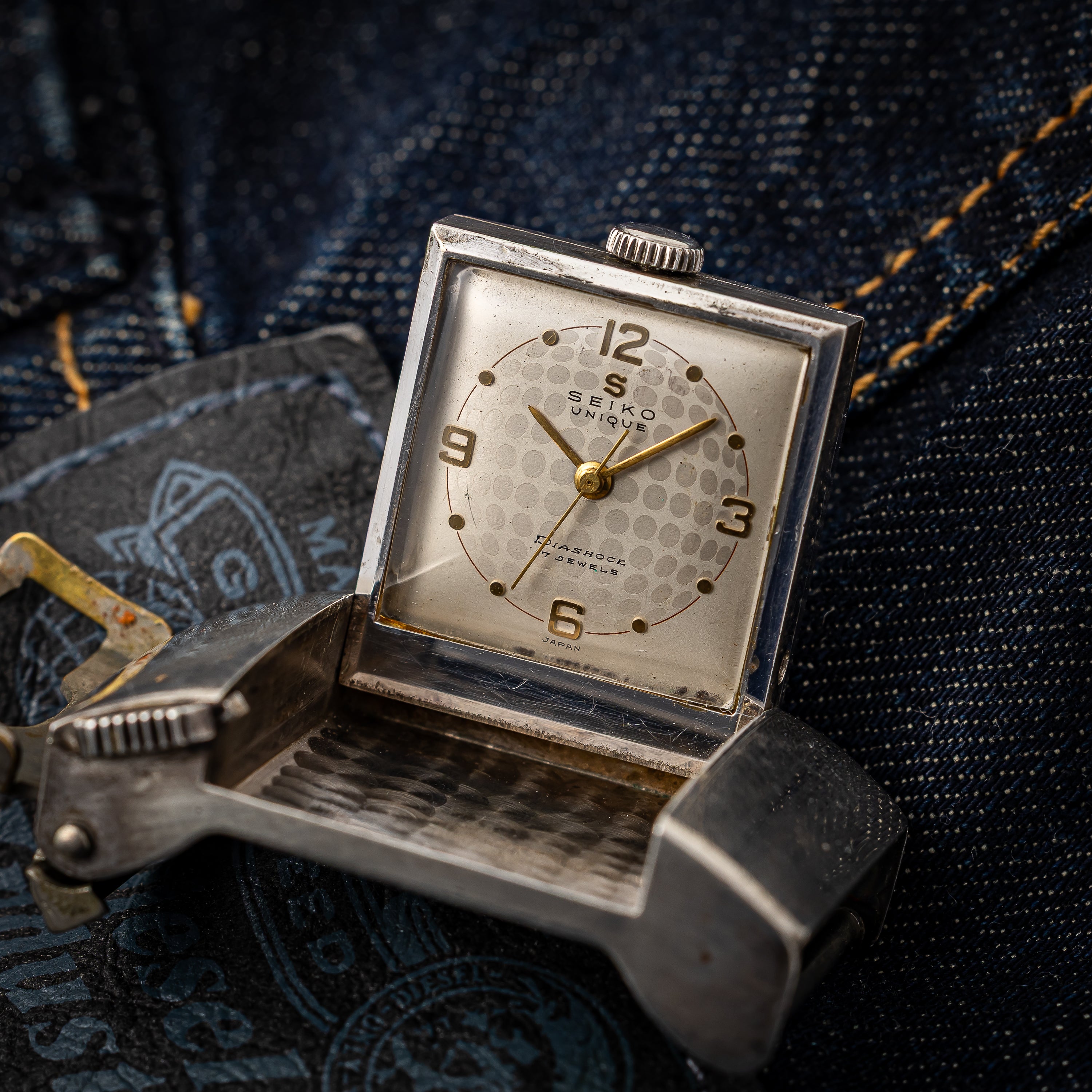 セイコー ユニーク バックル時計 銀無垢ケース ゴルフボール文字盤 1950年代製 手巻き
