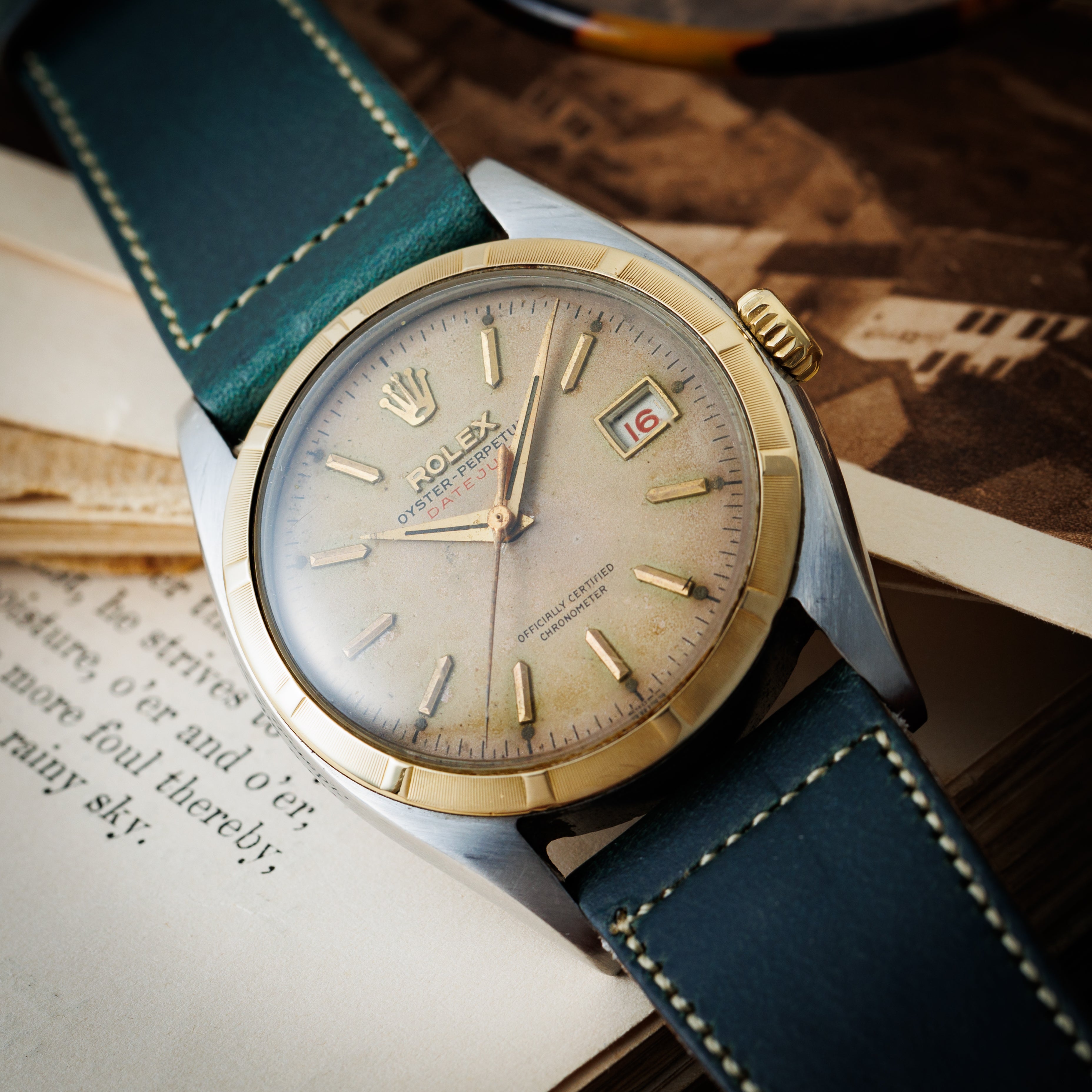 ロレックス 初期デイトジャスト コンビ ovettone 1950年代製 Ref.6075 ビッグバブルバック 赤黒カレンダー