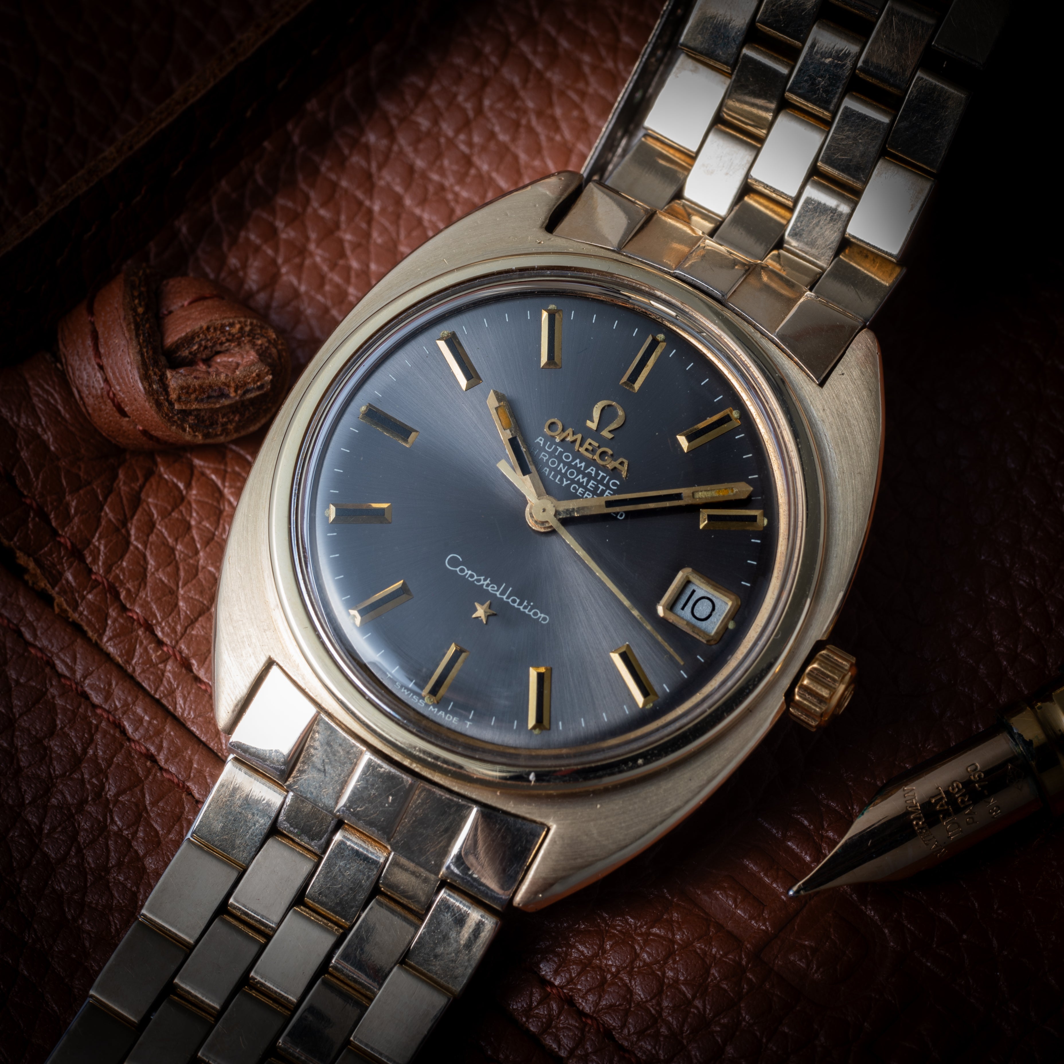 オメガ コンステレーション トップゴールド グレーダイヤル 1967年製 ジェンタデザイン Ref.168.017SP 純正ブレスレット付き