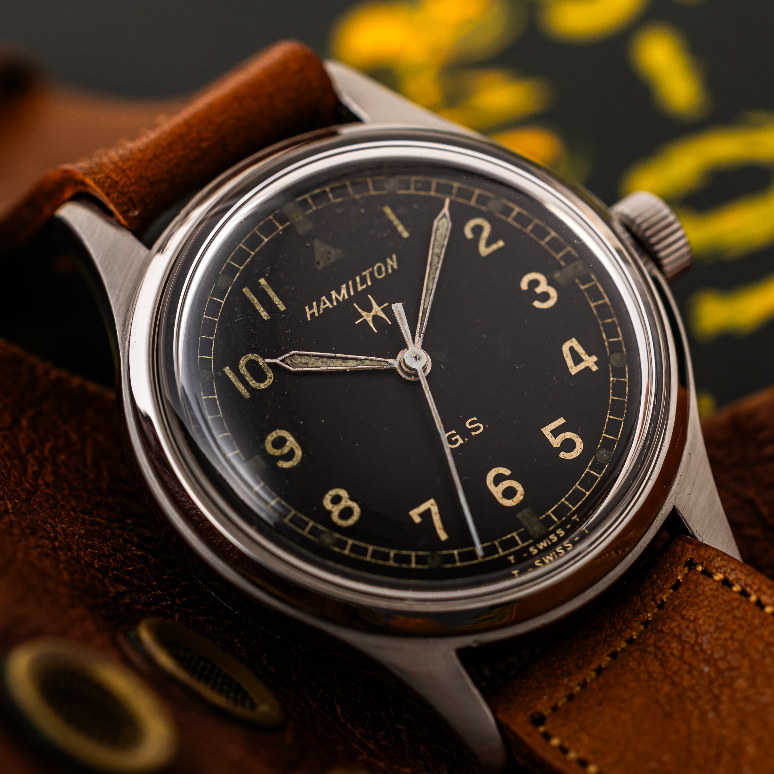 ハミルトン ミリタリーウオッチ アブダビ軍 1960年代製  A.D.D.F. 手巻きCal.S75S 軍用時計