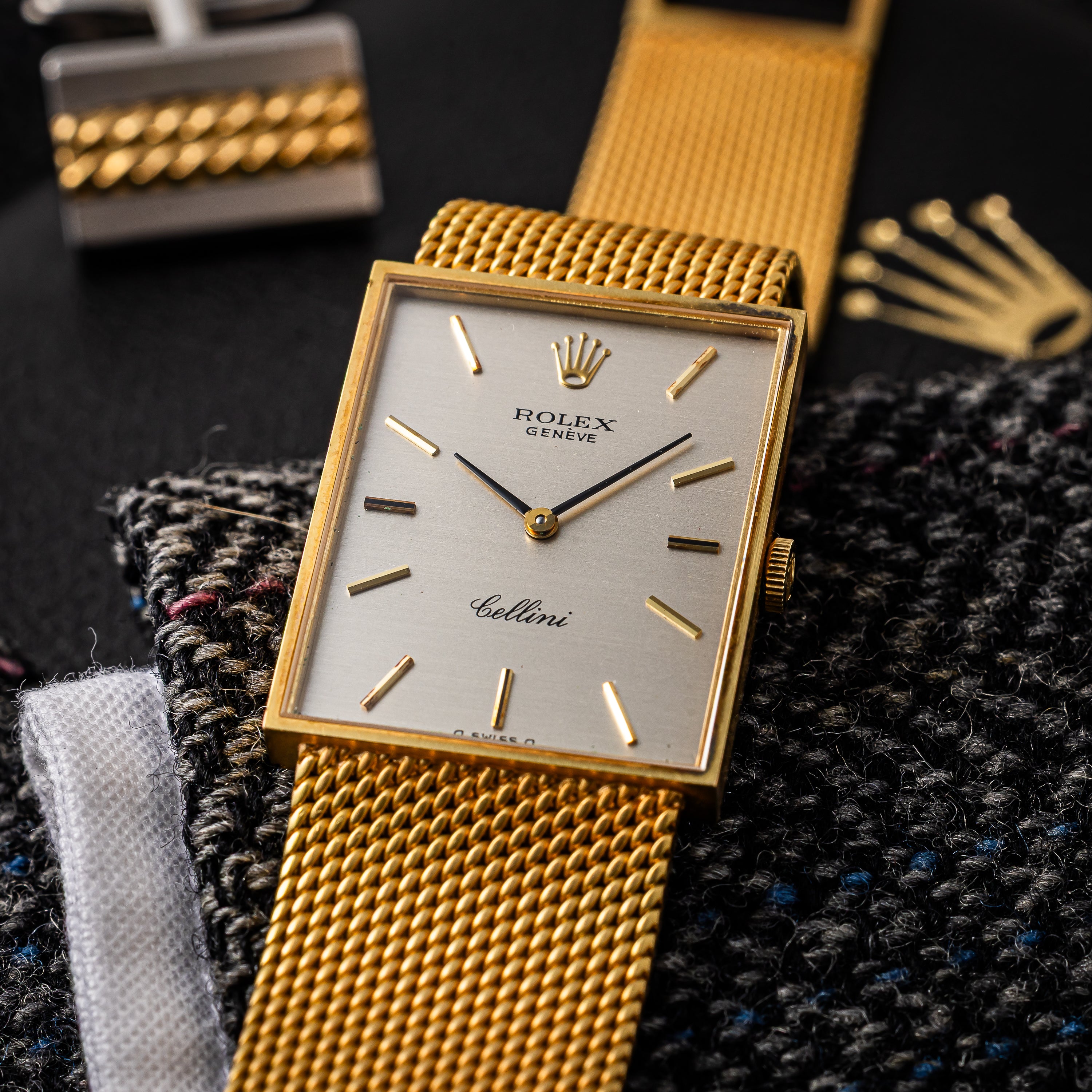 ロレックス  18金無垢チェリーニ ブレス付き 1972年製 レクタンギュラーケース