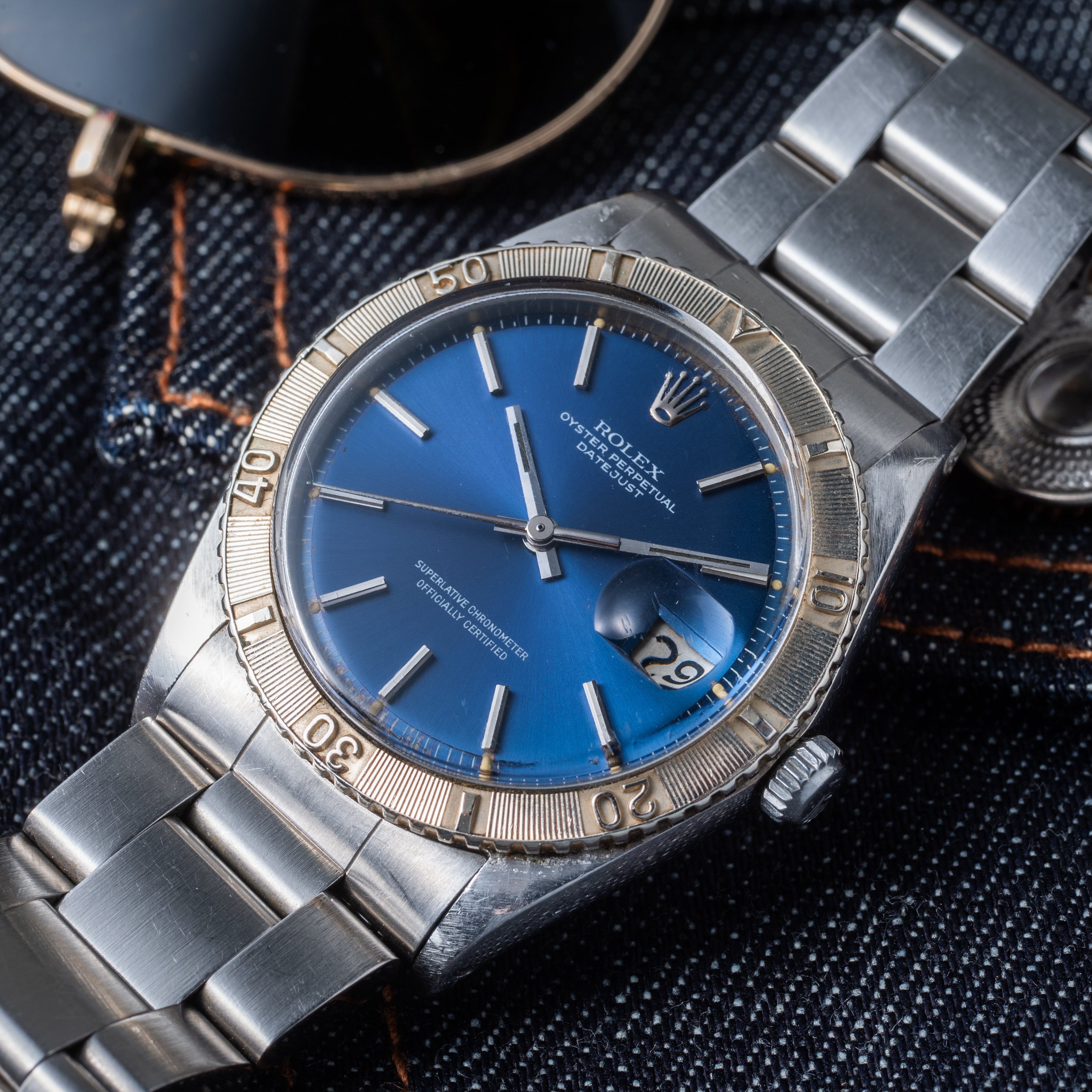 ロレックス サンダーバード Ref.1625 ブルーシグマダイヤル 1971年製 ホワイトゴールド回転ベゼル