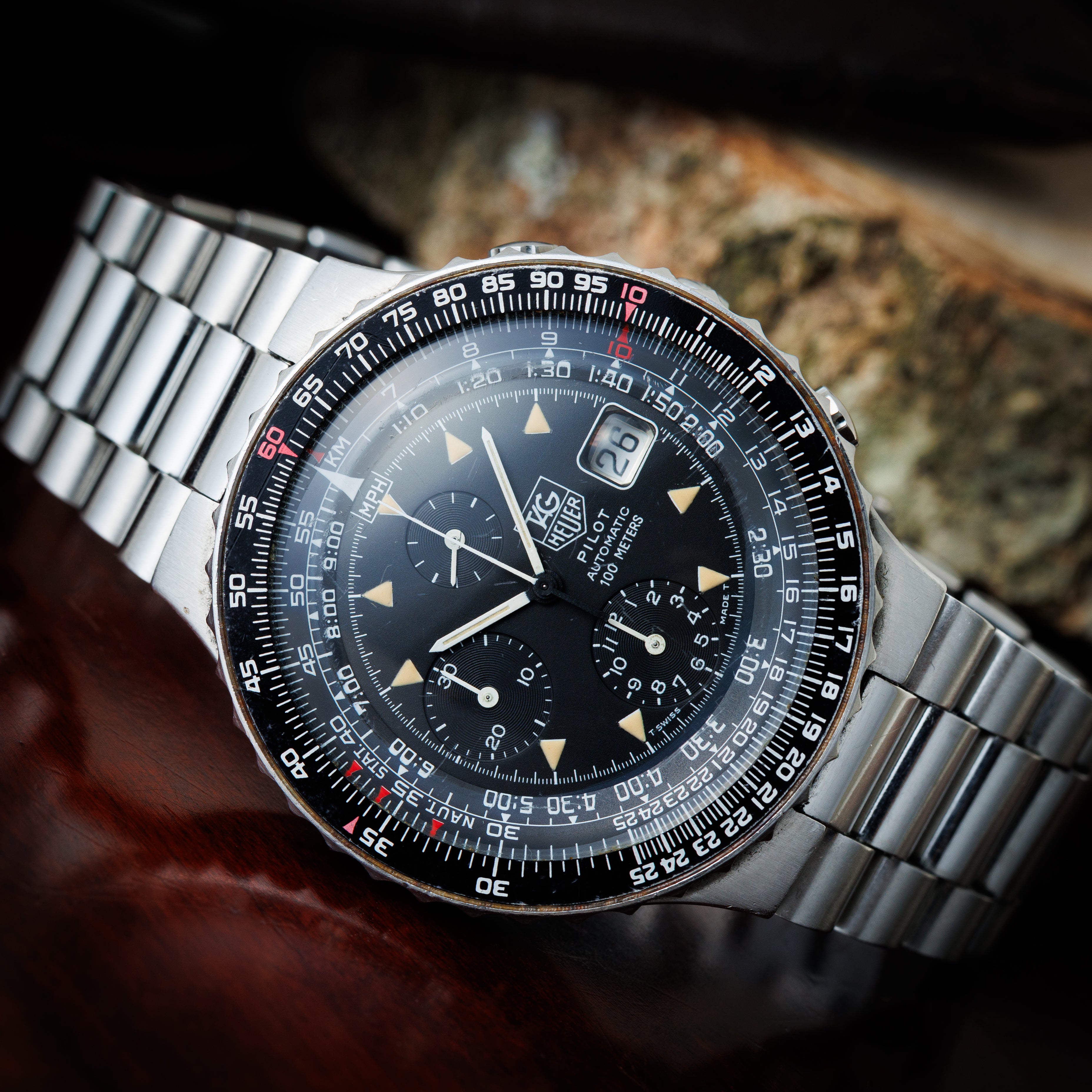 タグホイヤー パイロットクロノグラフ 自動巻き 箱ギャラ ホイヤーブレス 1980年代製