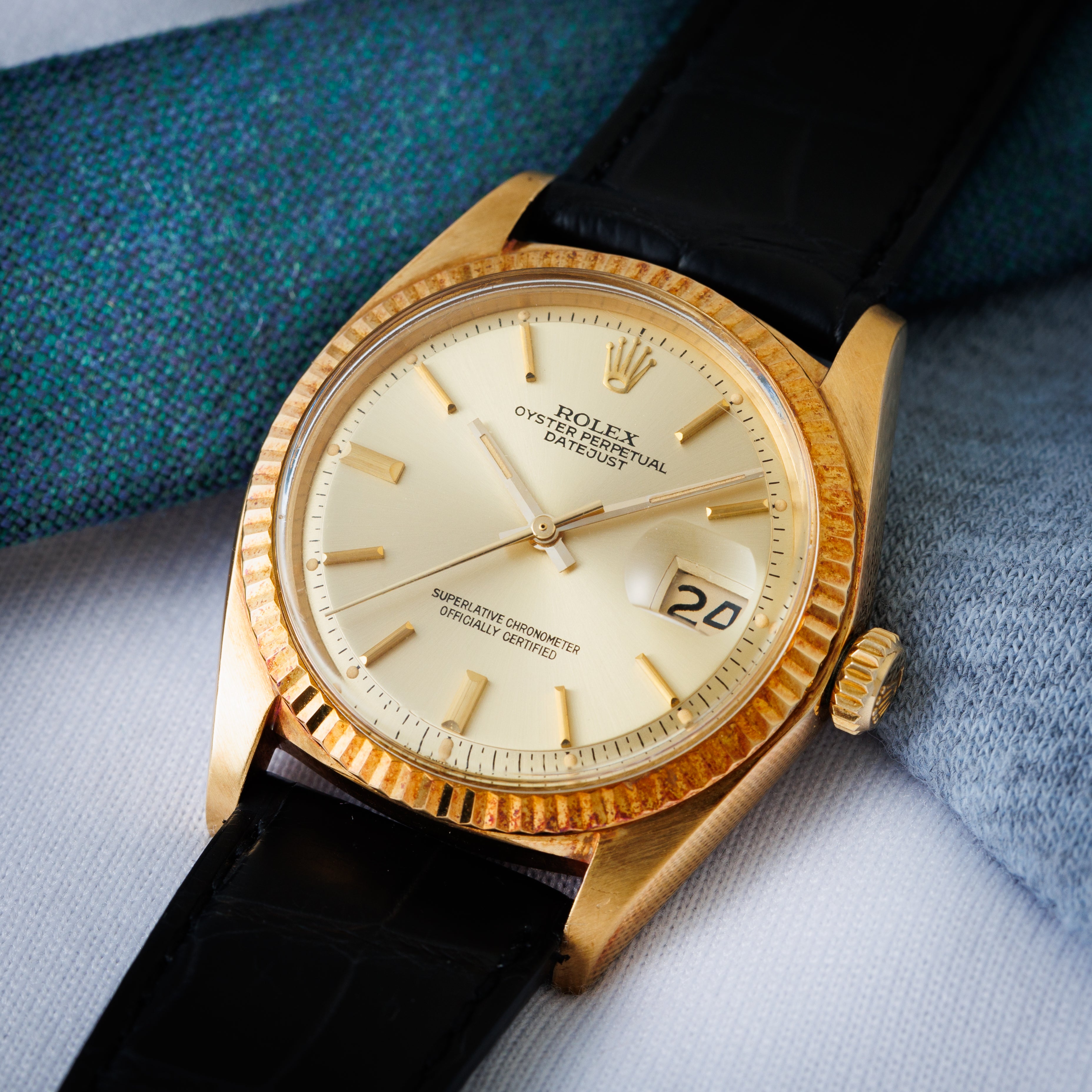 ロレックス デイトジャスト 18金無垢 Ref.1601 1973年製 純正金無垢尾錠付き