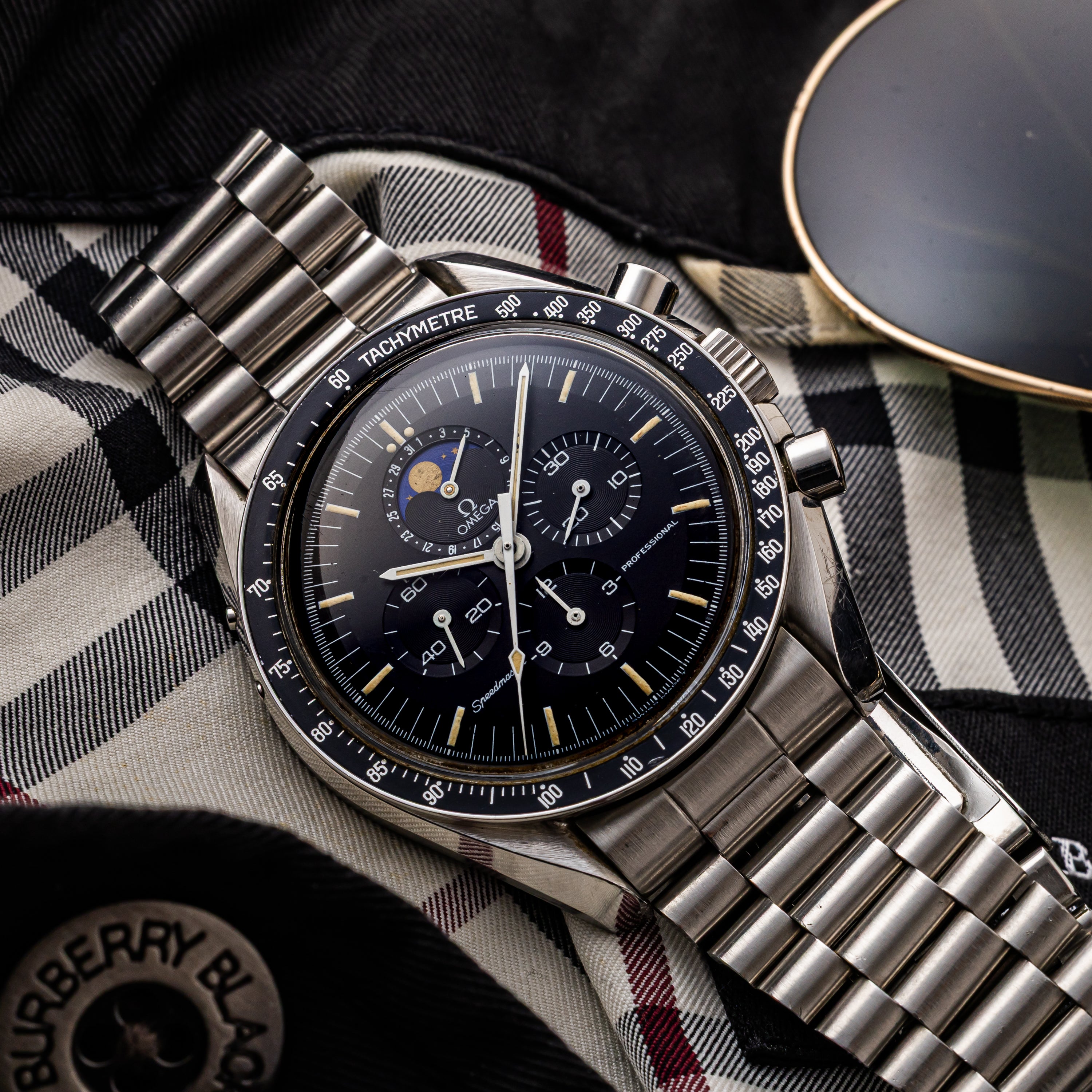 オメガ スピードマスター プロフェッショナル 1985年製 ムーンフェイズ Ref.ST345.0809 箱、ギャラ付き