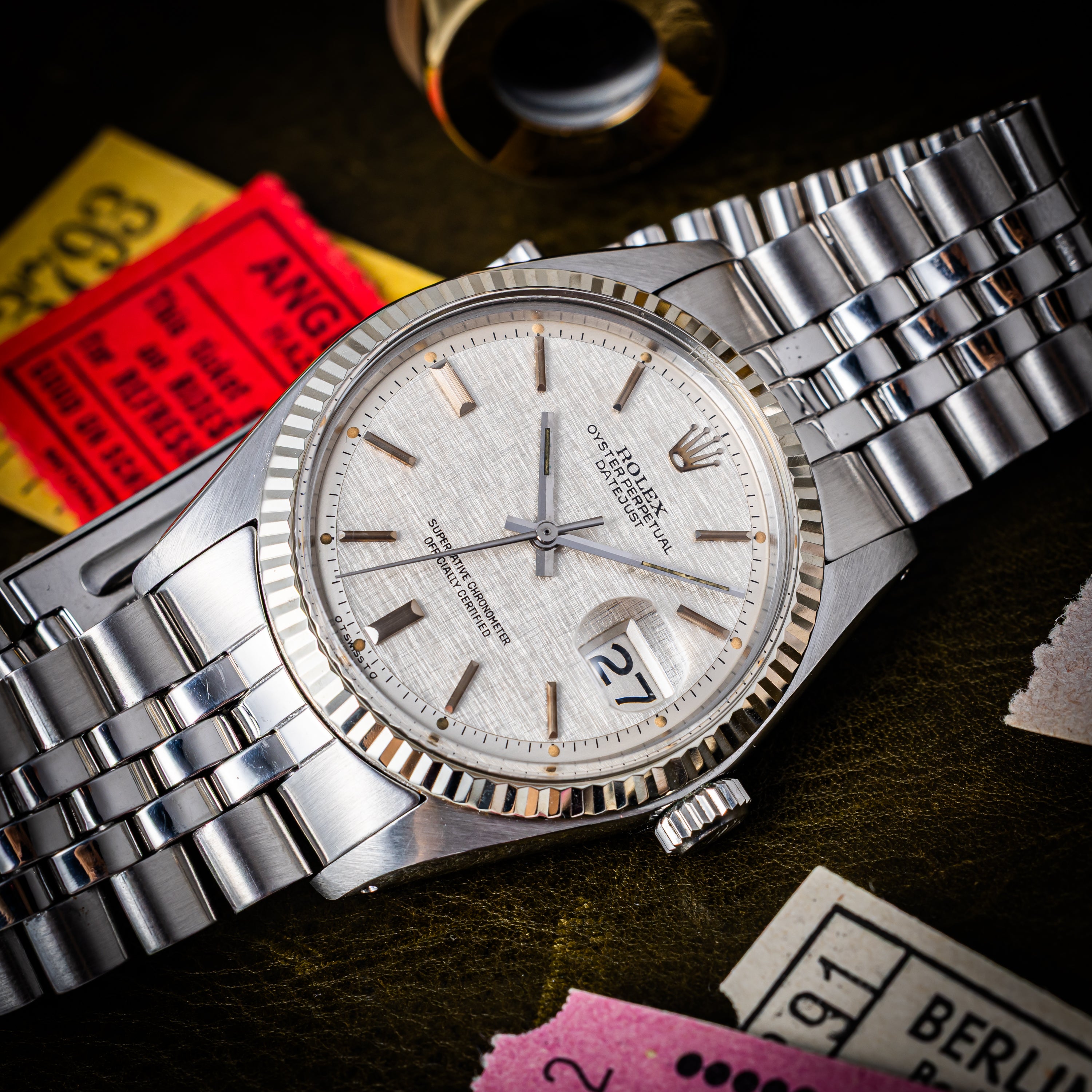 ロレックス デイトジャスト 自動巻き 1973年製 Ref.1601 Cal.1570リネンシルバーダイヤル ギャラ付き