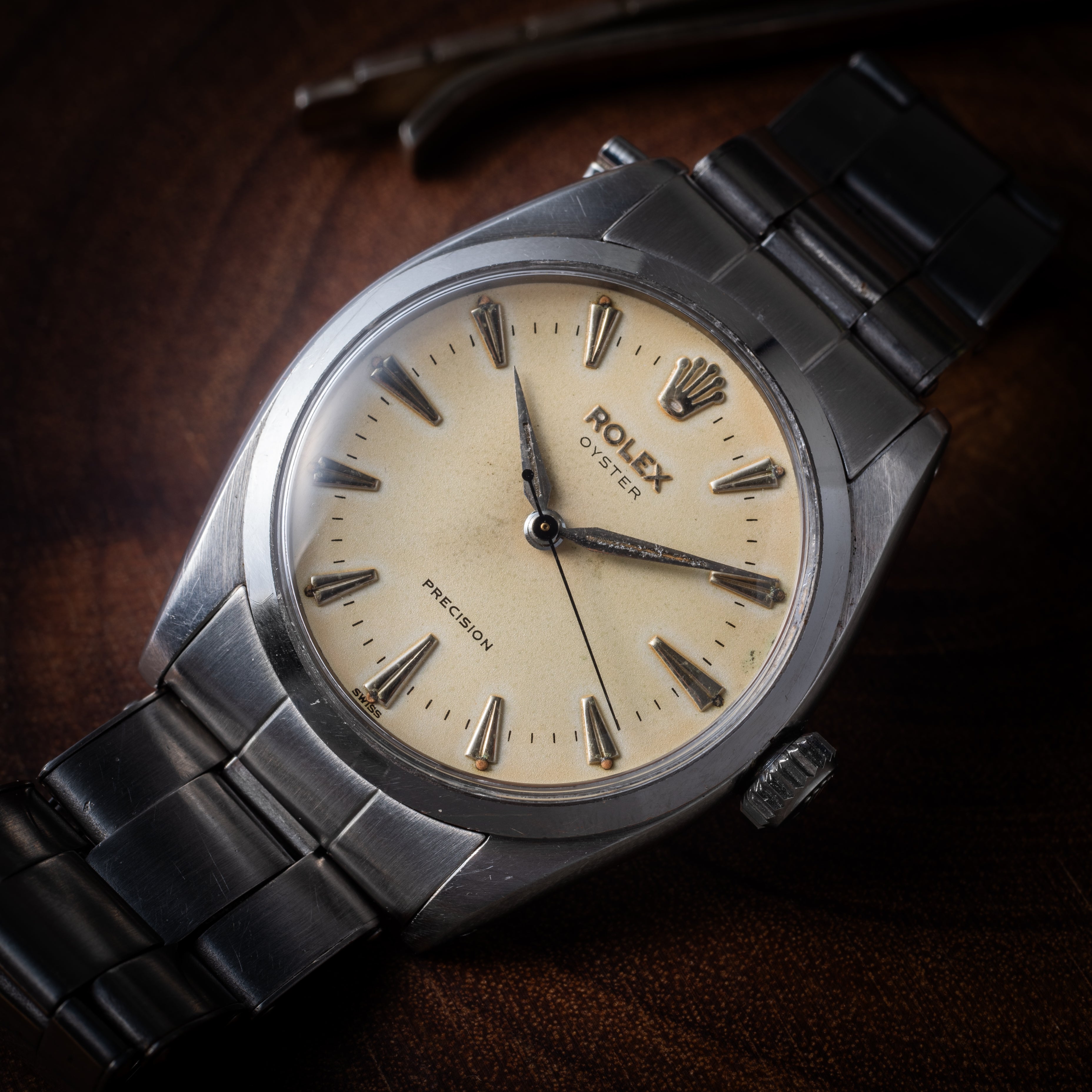 ロレックス オイスター アイボリーダイヤル 手巻き Ref.6422 1956年製 純正リベットブレス