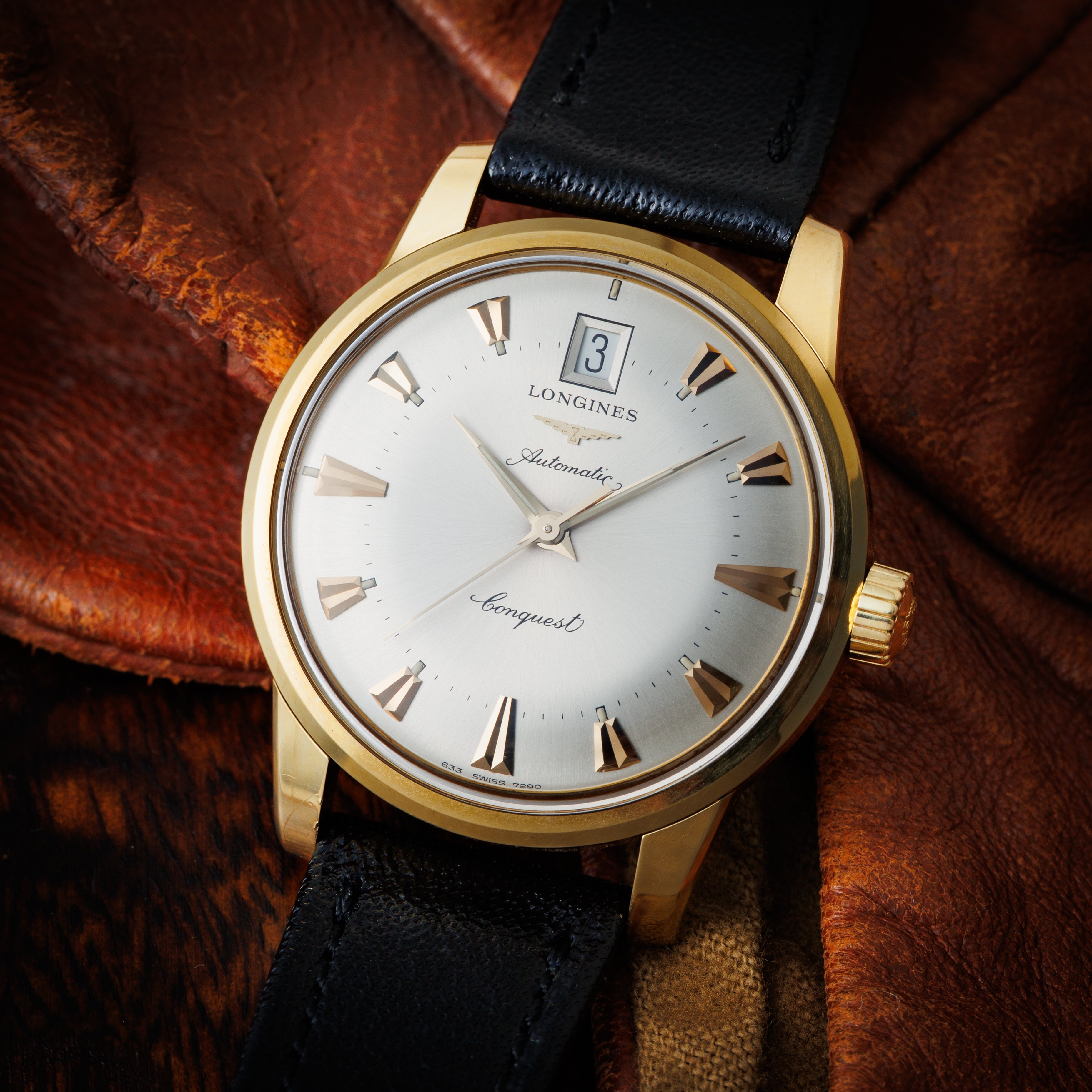 ロンジン コンクエスト復刻 18KYGモデル 1990年代製 1991年保証書 箱、純正18金無垢尾錠付き