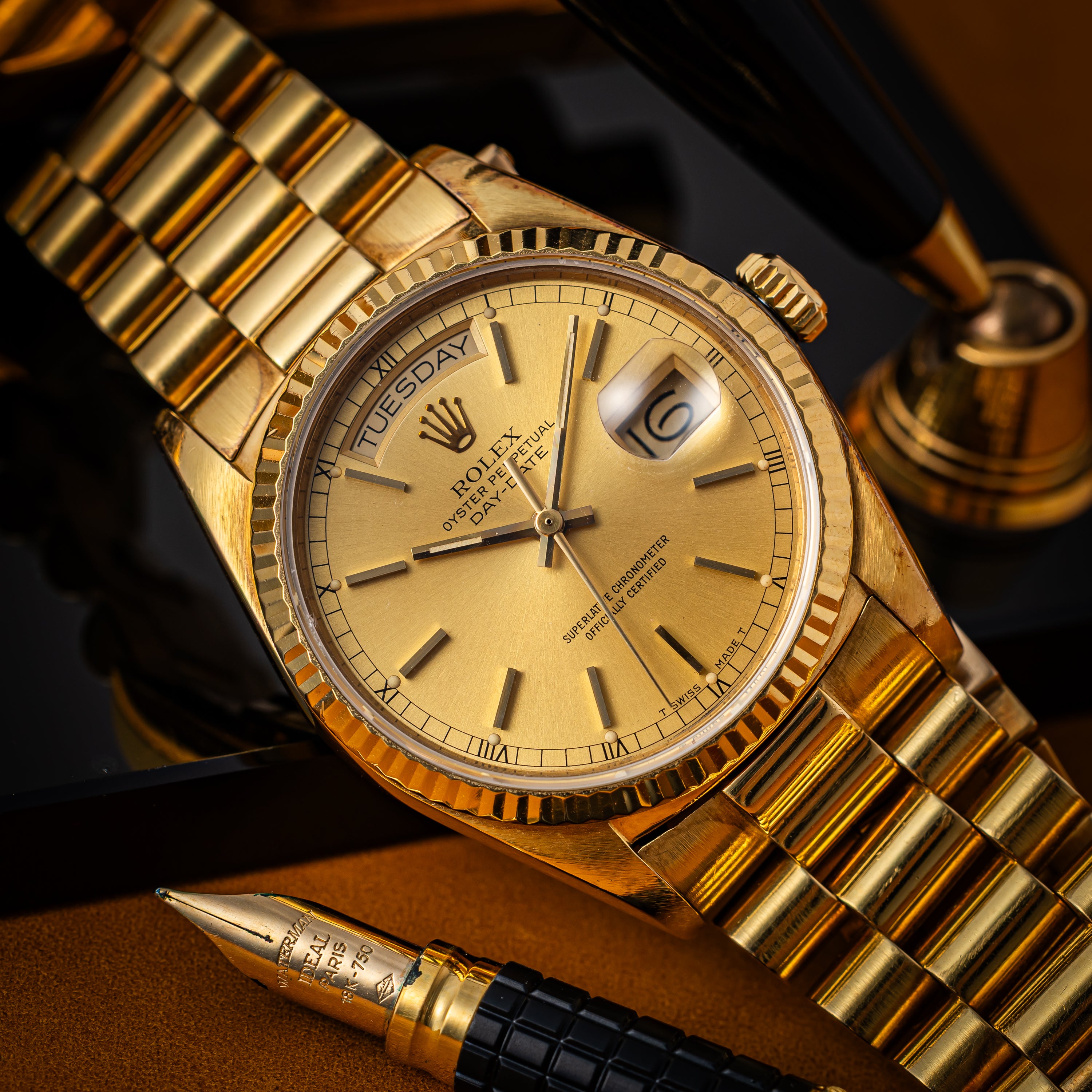 ロレックス デイデイト 1985年製 18金無垢シャンパンダイヤル  Ref.18038 純正ブレス 箱ギャラ付