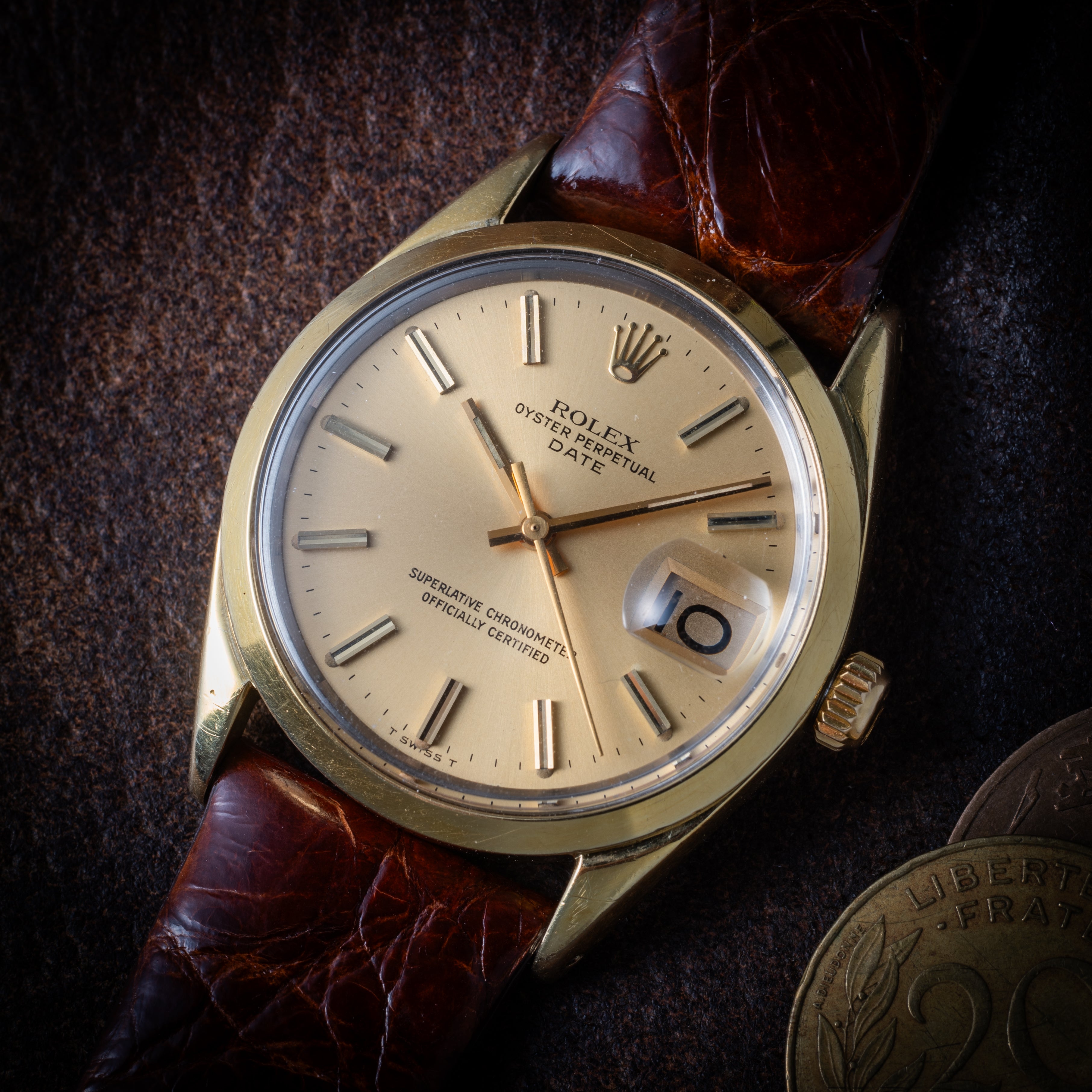 ロレックス 1973年製 オイスターパーペチュアルデイト Ref.1550 金張り