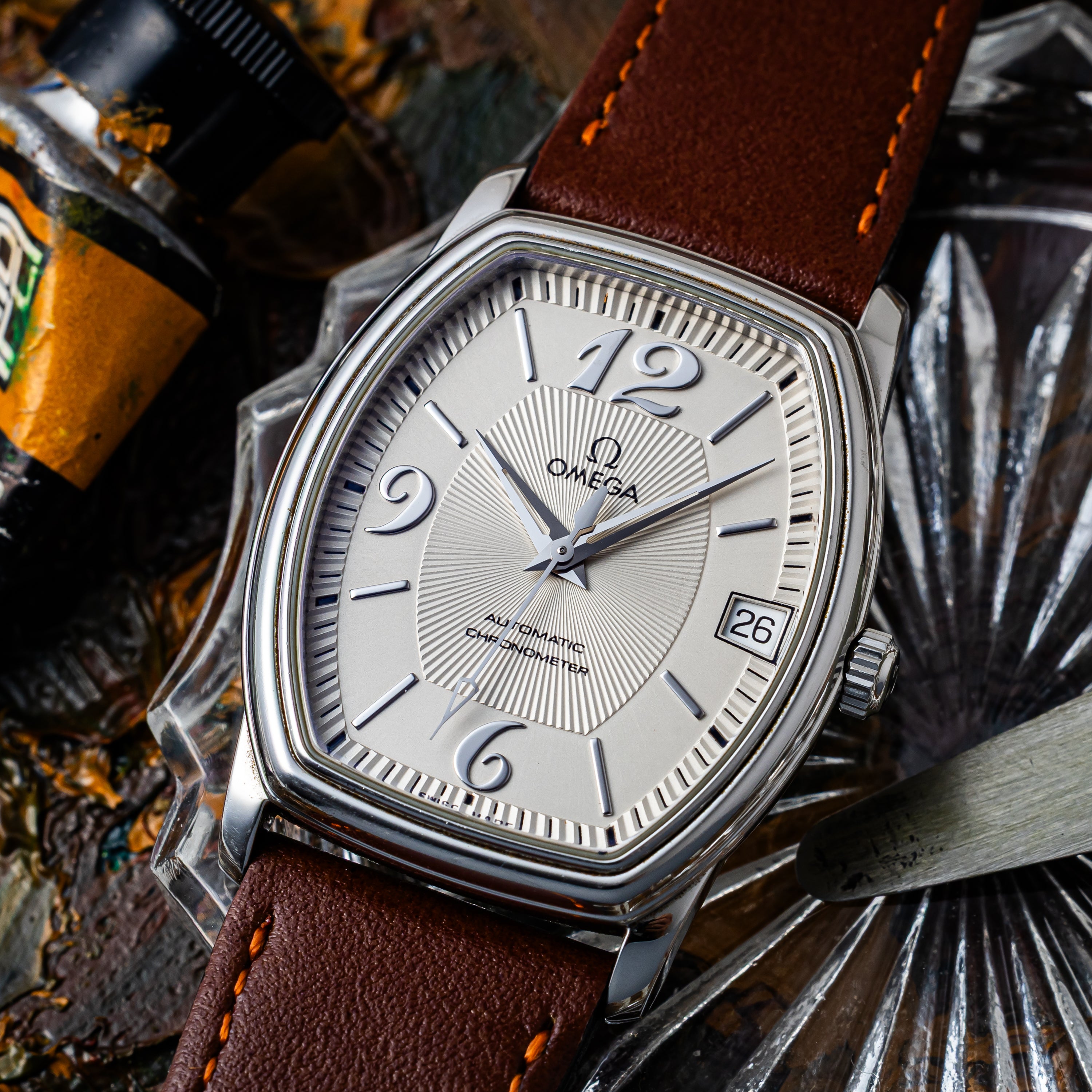 オメガ デ・ヴィル プレステージ クロノメーター 自動巻 トノーケース 1999年製 ギョウシェダイヤル