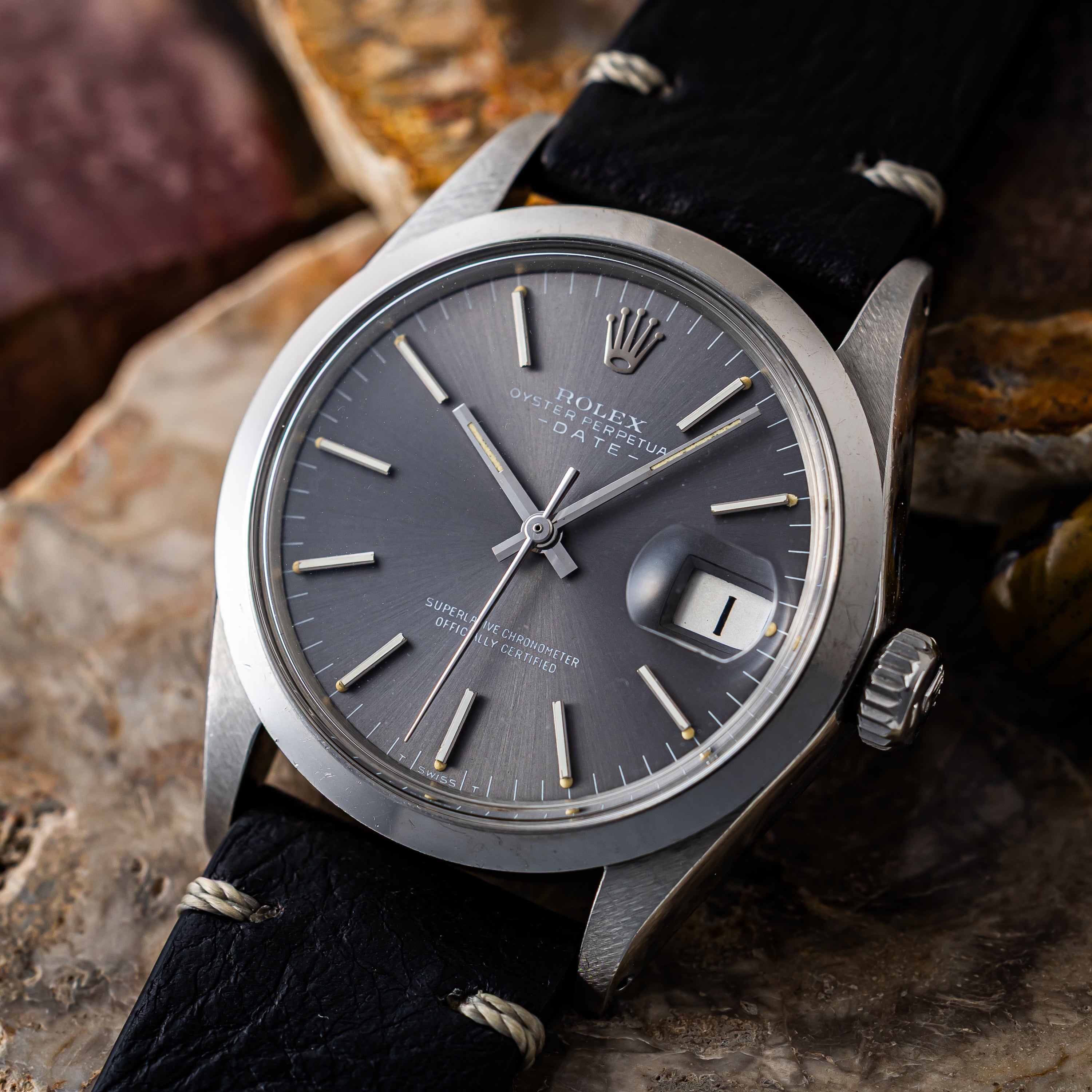 ロレックス オイスターパーペチュアルデイト 1970年製(昭和45年製） グレー文字盤 自動巻き Ref.1500