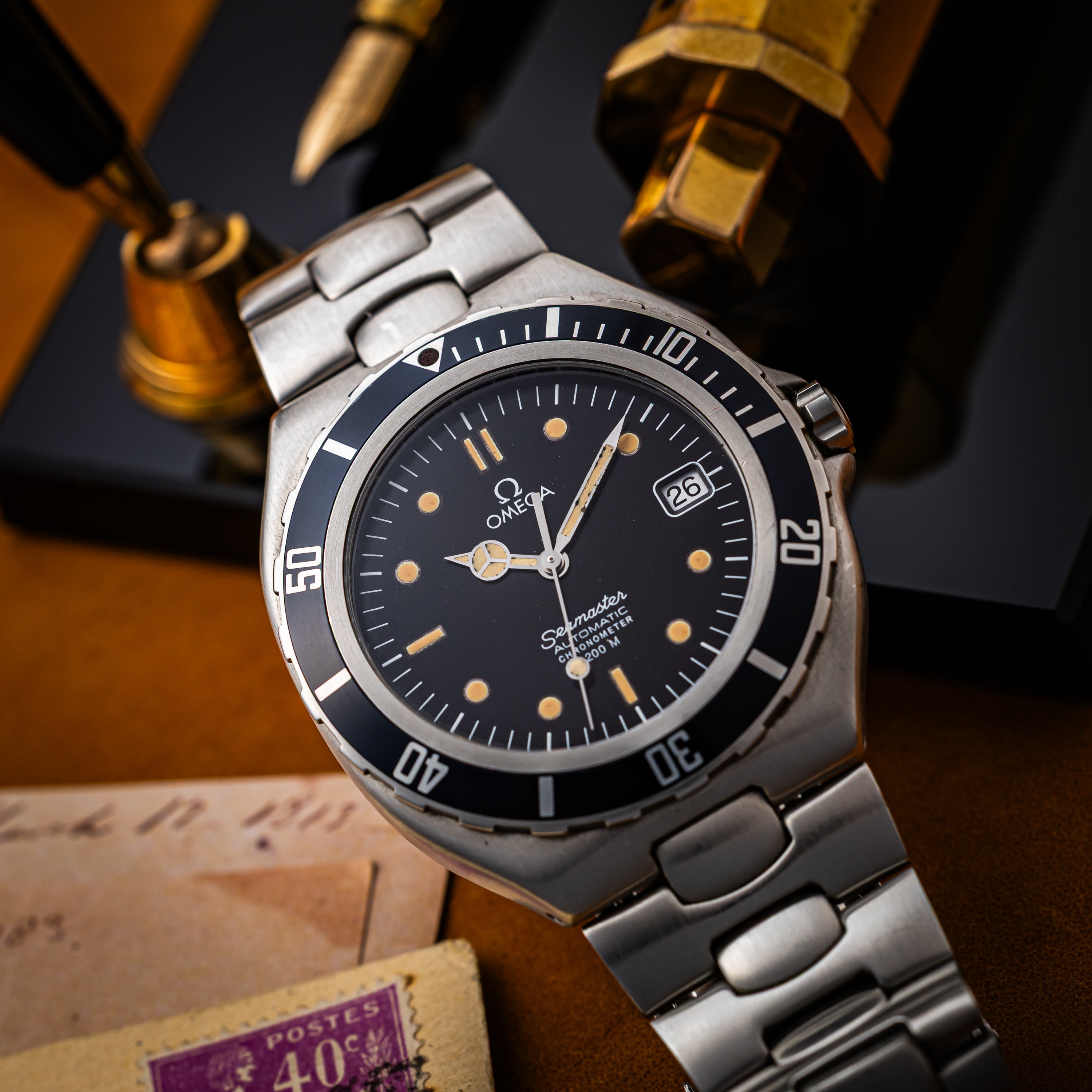 オメガ シーマスター プレボンド ラージケース ベンツ針 1988年製 自動巻き Ref.368.1041 Cal.1111