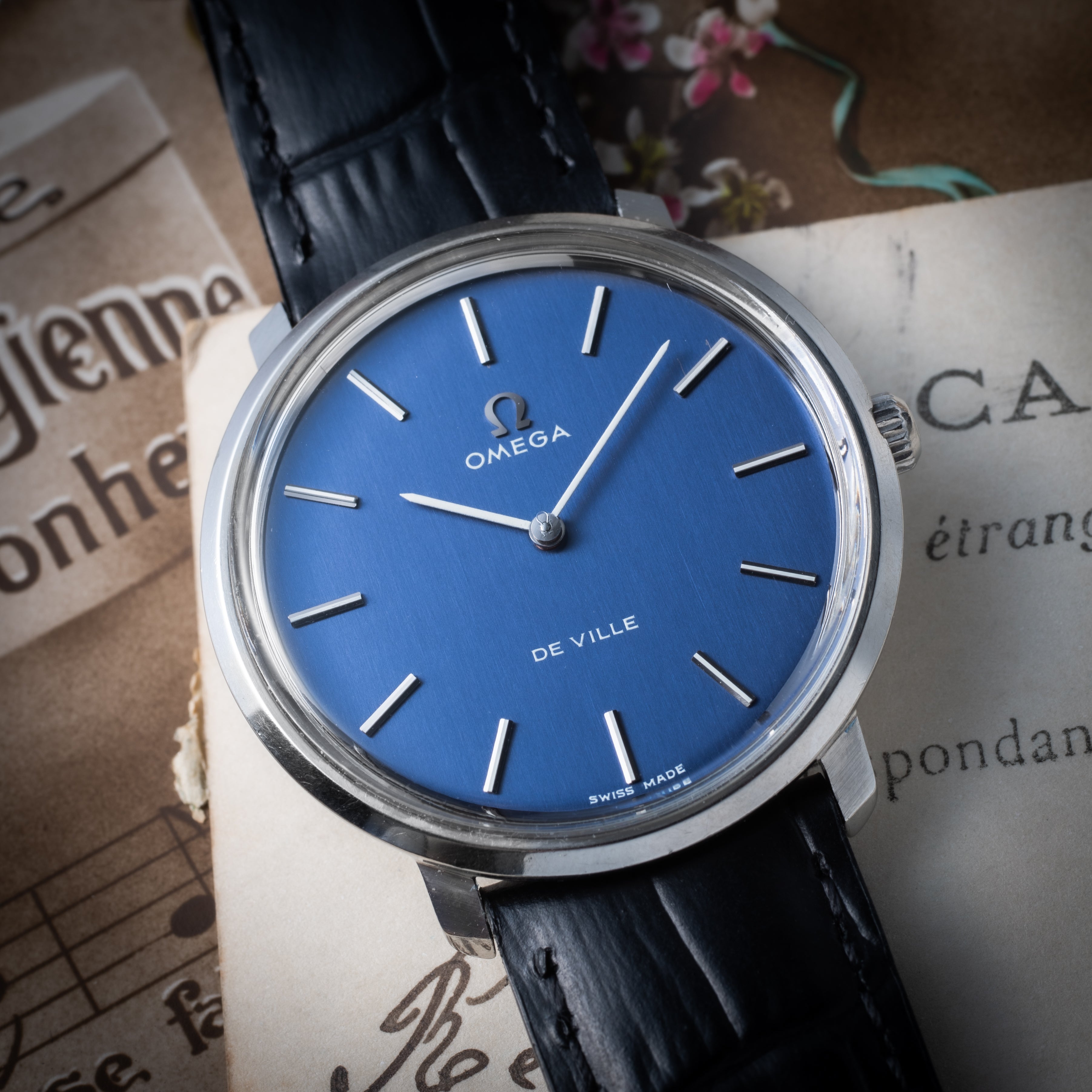 オメガ デ・ヴィル 1970年代製 ブルーダイヤル 手巻き Cal.620 純正尾錠付き