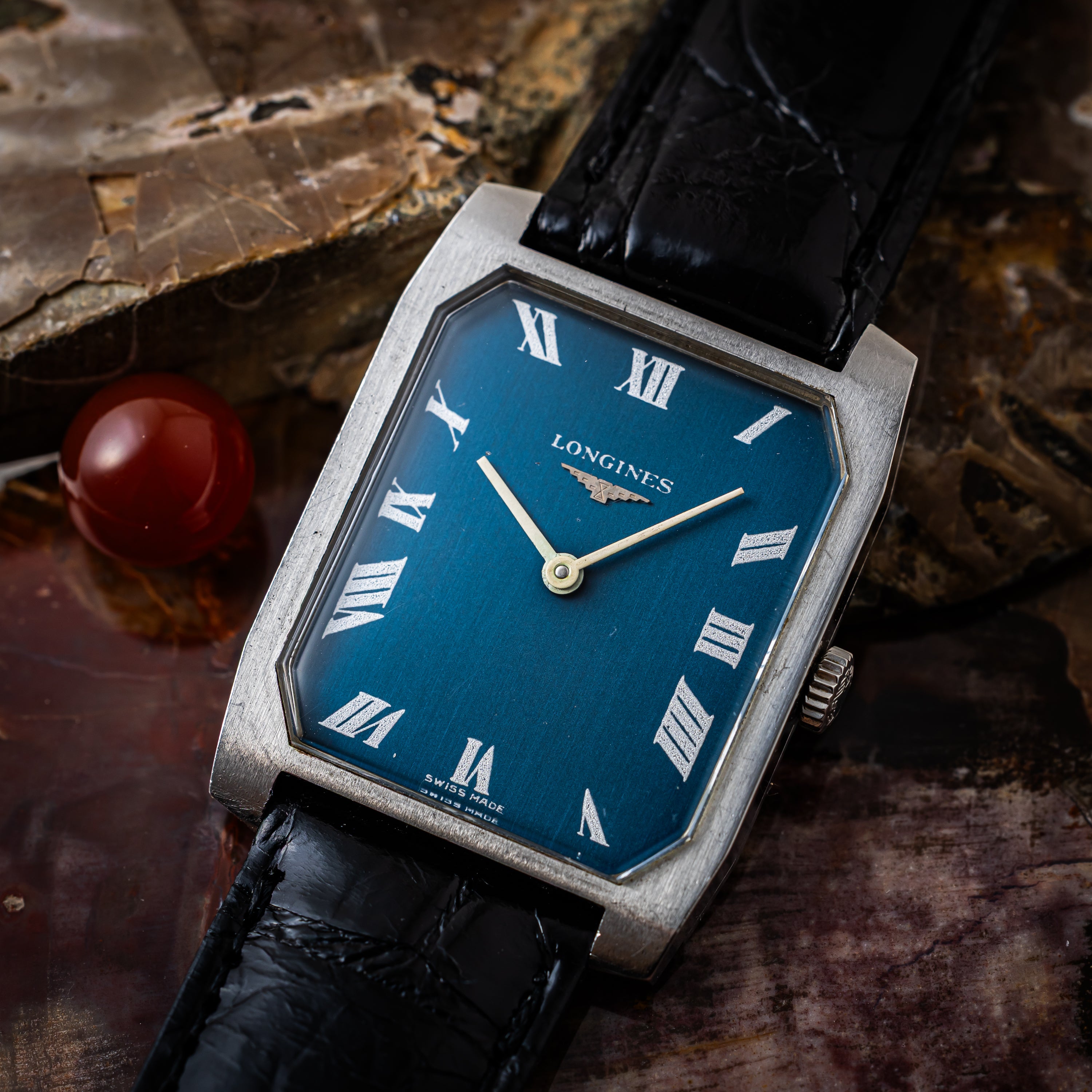 「ブルーサンタ用」ロンジン レクタンギュラー 手巻き ブルーダイアル 1970年代製 Ref.8471-3 Cal.428