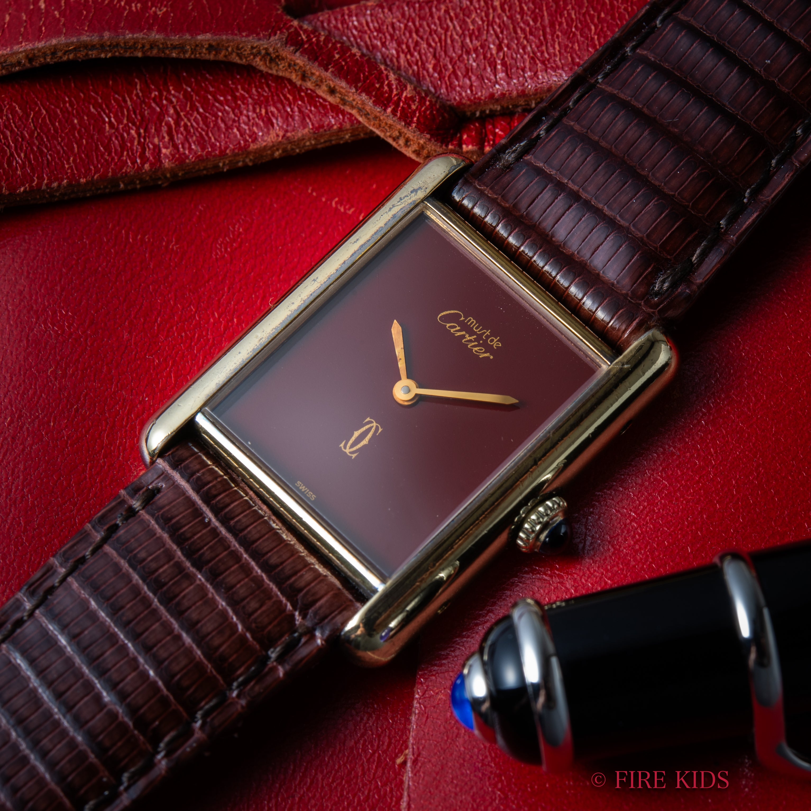 カルティエ マストタンク 1980年代製 LMサイズ 手巻き ガーネットダイヤル