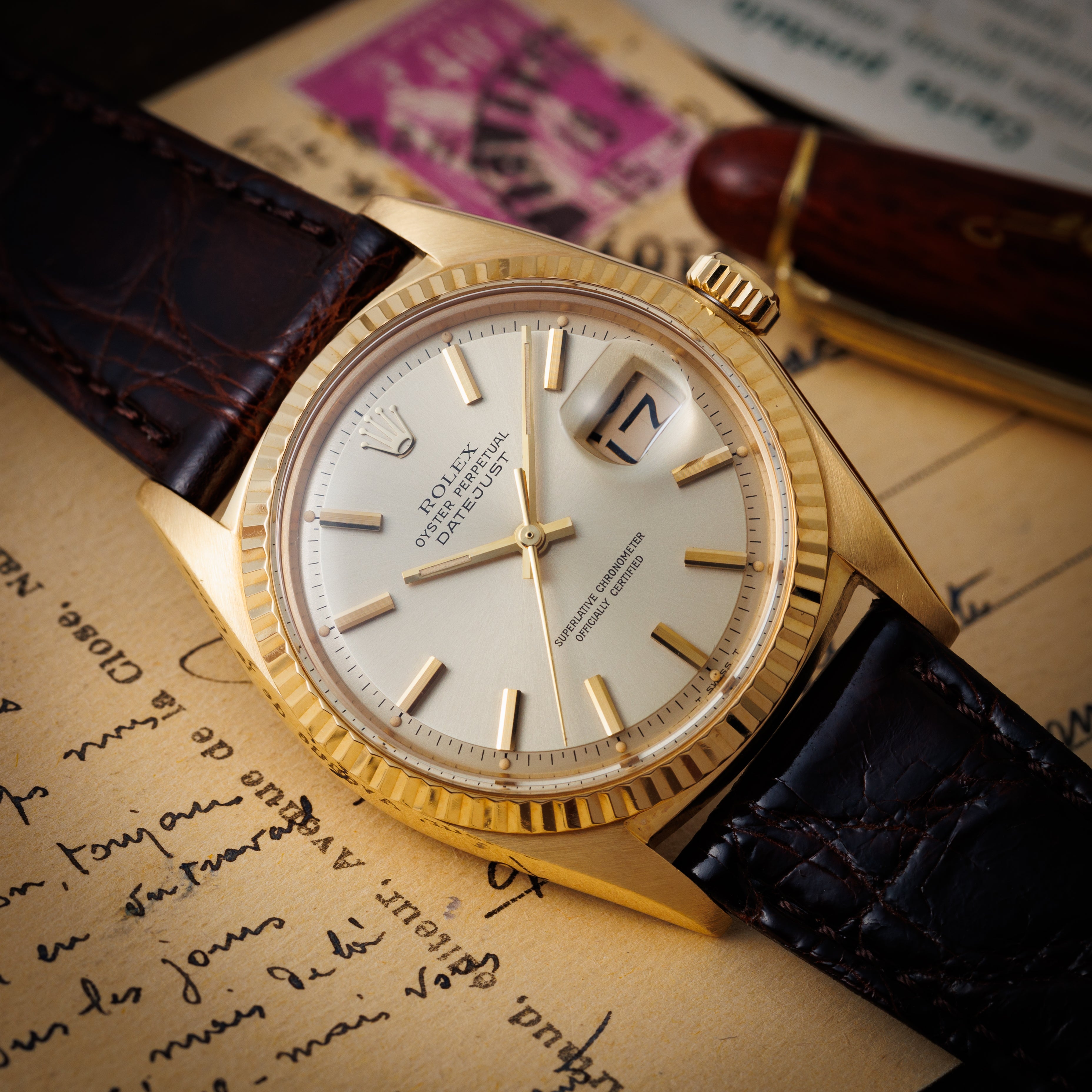 ロレックス デイトジャスト 18金無垢イエローゴールドケース シャンパンダイヤル 1969年製 Ref.1601 Cal.1570