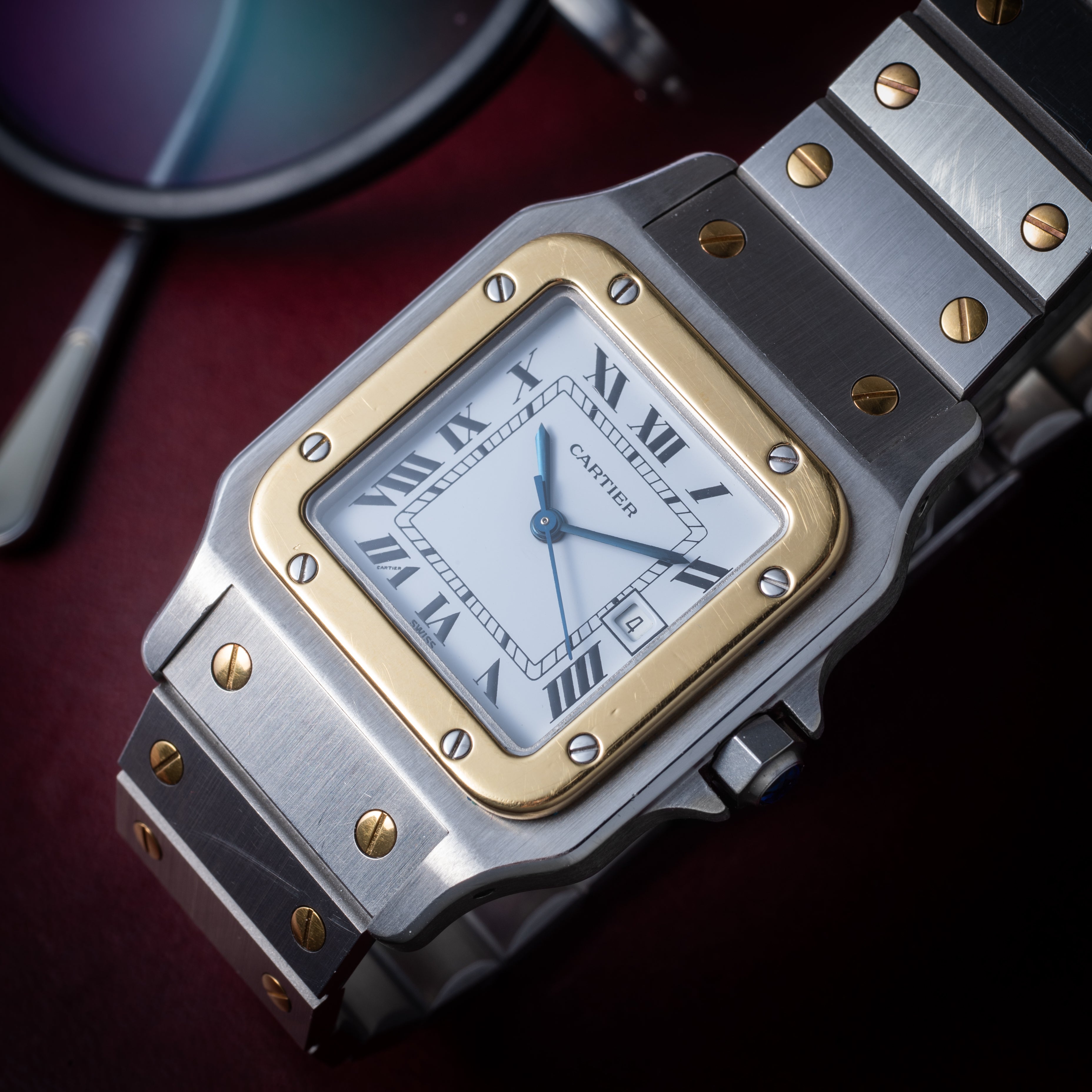 カルティエ サントス LMサイズ コンビ 自動巻き 1980年代製 ホワイトローマン