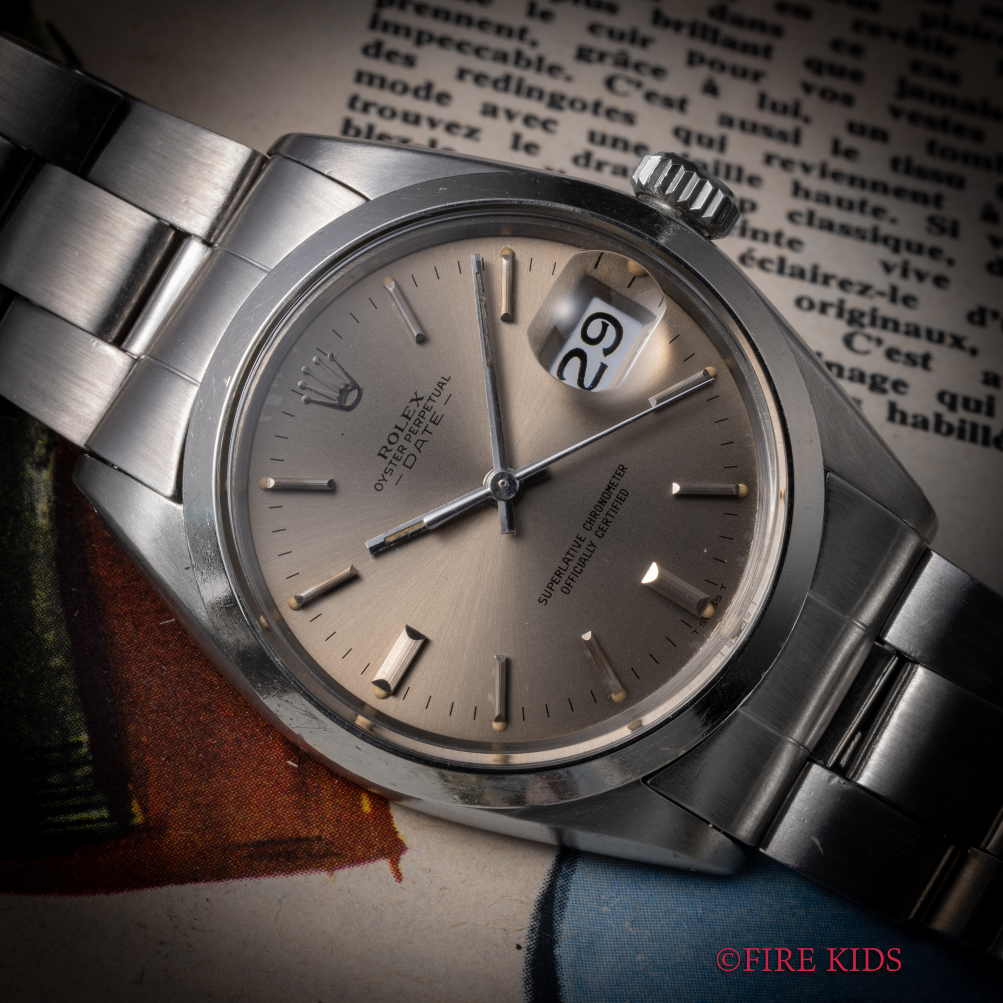 ロレックス ROLEX オイスターパーペチュアルデイト 1970年製 Ref.1500 グレーダイヤル ブラックレター 純正ブレス