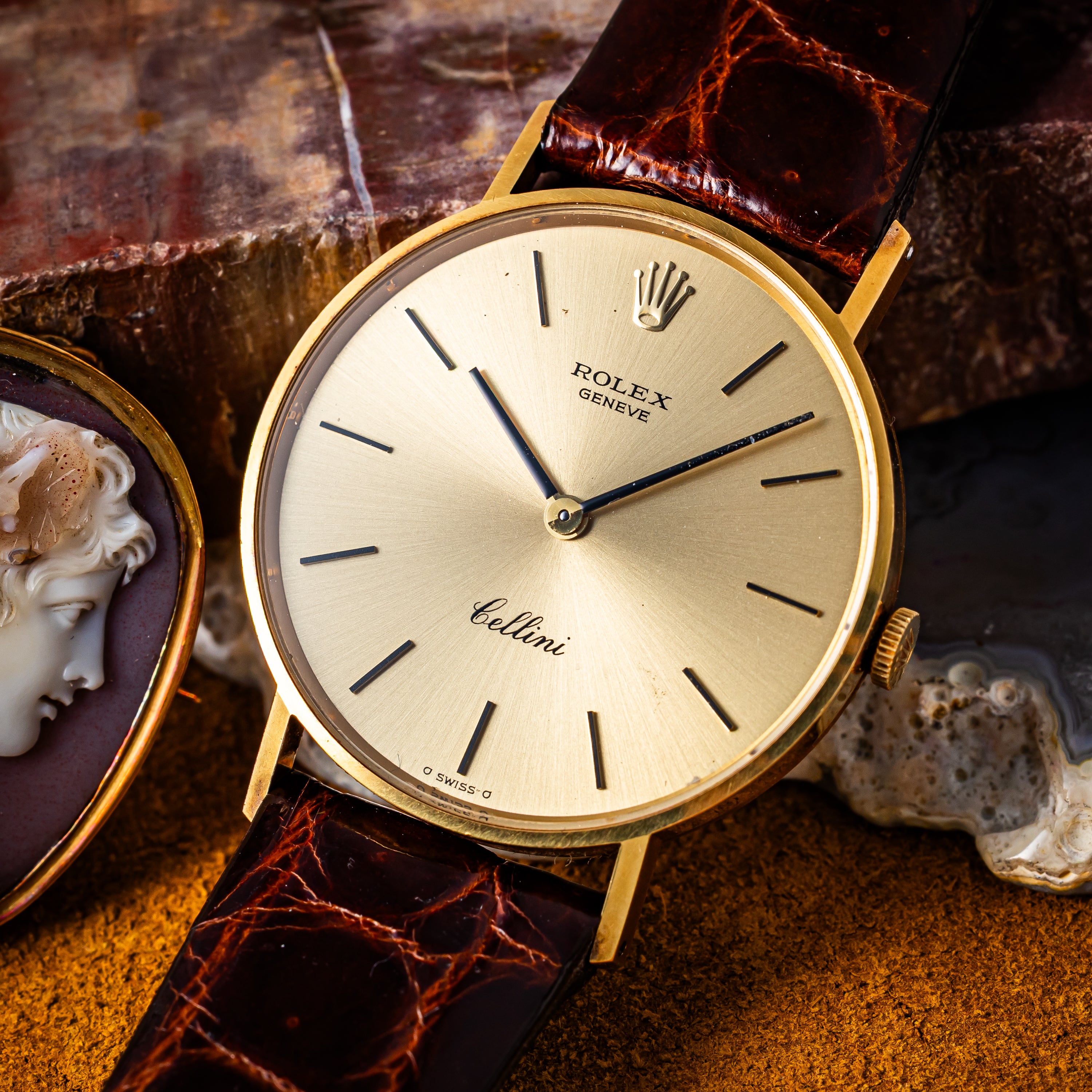 ロレックス 18金無垢チェリーニ 1972年製 Ref.3833 手巻 Cal. 1600 純正GP尾錠付き