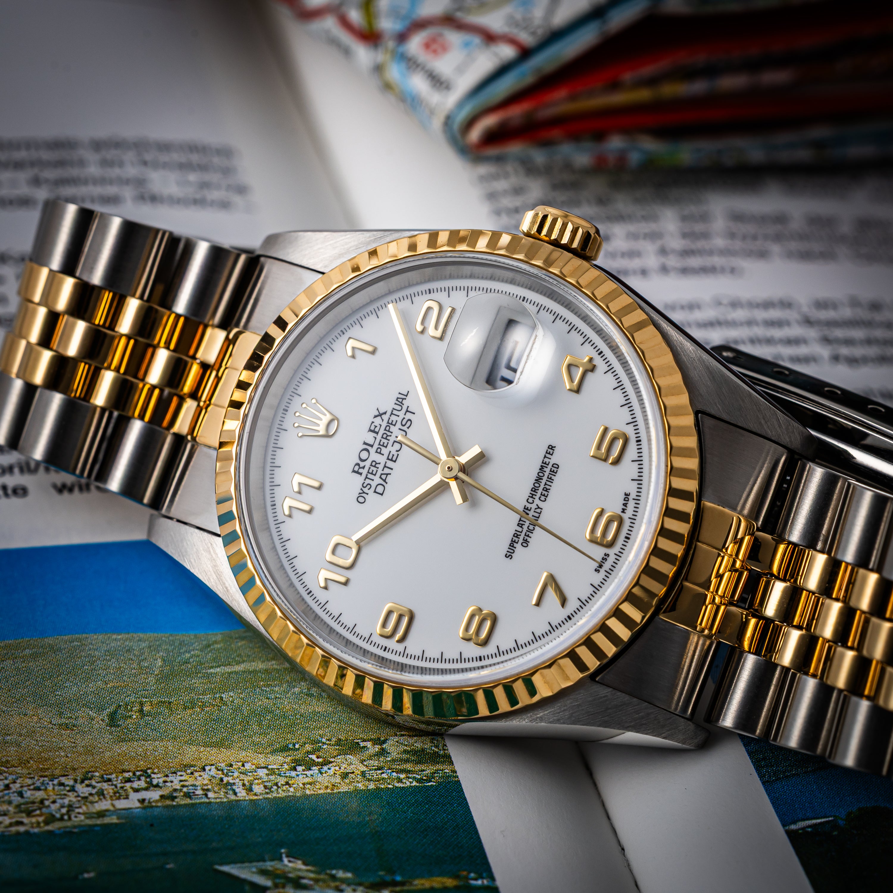 ロレックス デイトジャスト コンビ 1997年製 Ref.16233 ホワイトアラビアダイヤル 箱ギャラ付