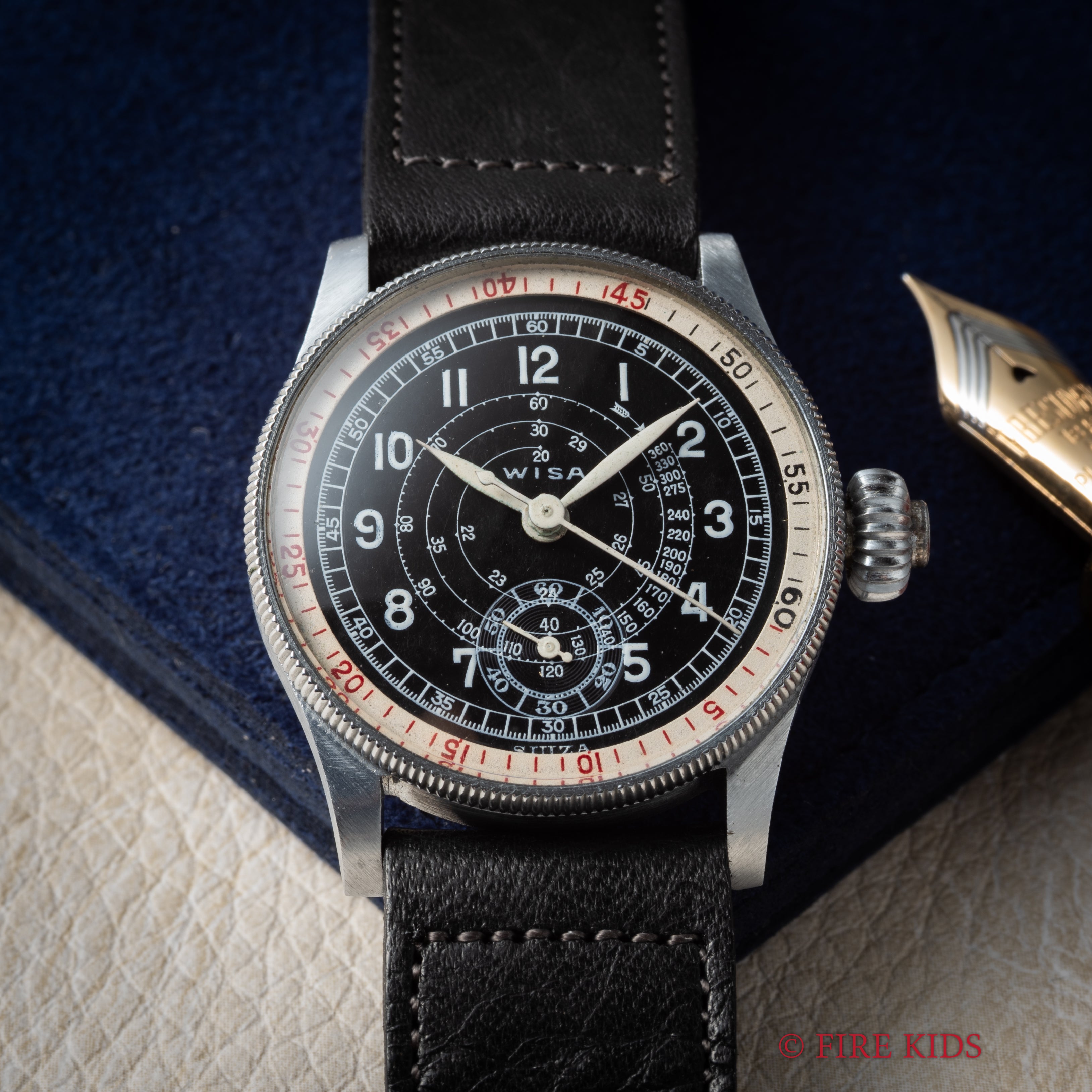 WISA ワンプッシュクロノグラフ スネイルタキメーター 1940年代製 ヴィーナス103 回転ベゼル ベビークロノ