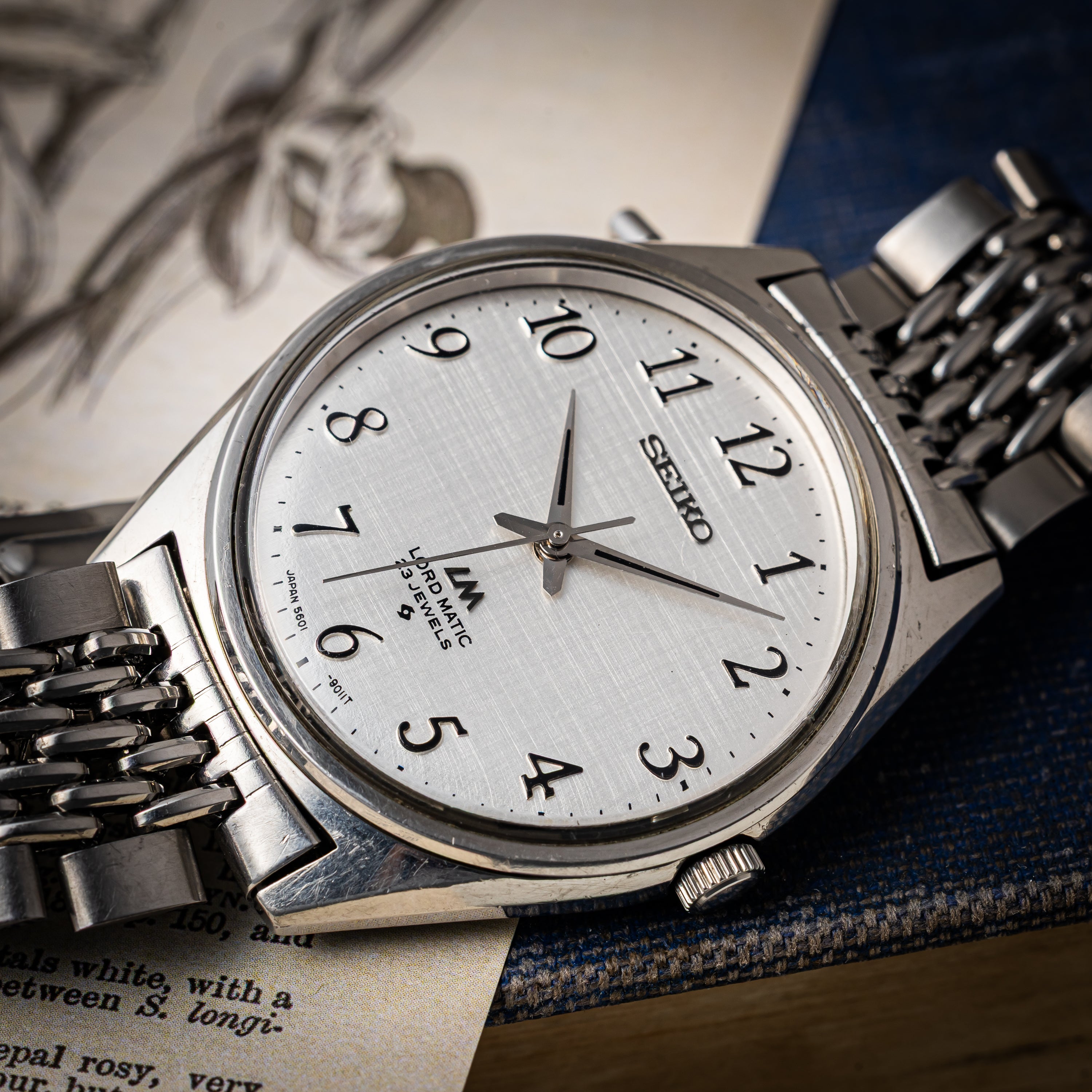 セイコー ロードマチック LM 全アラビアダイアル 自動巻き 純正ブレス付き 1975年製 Ref.5601-9000