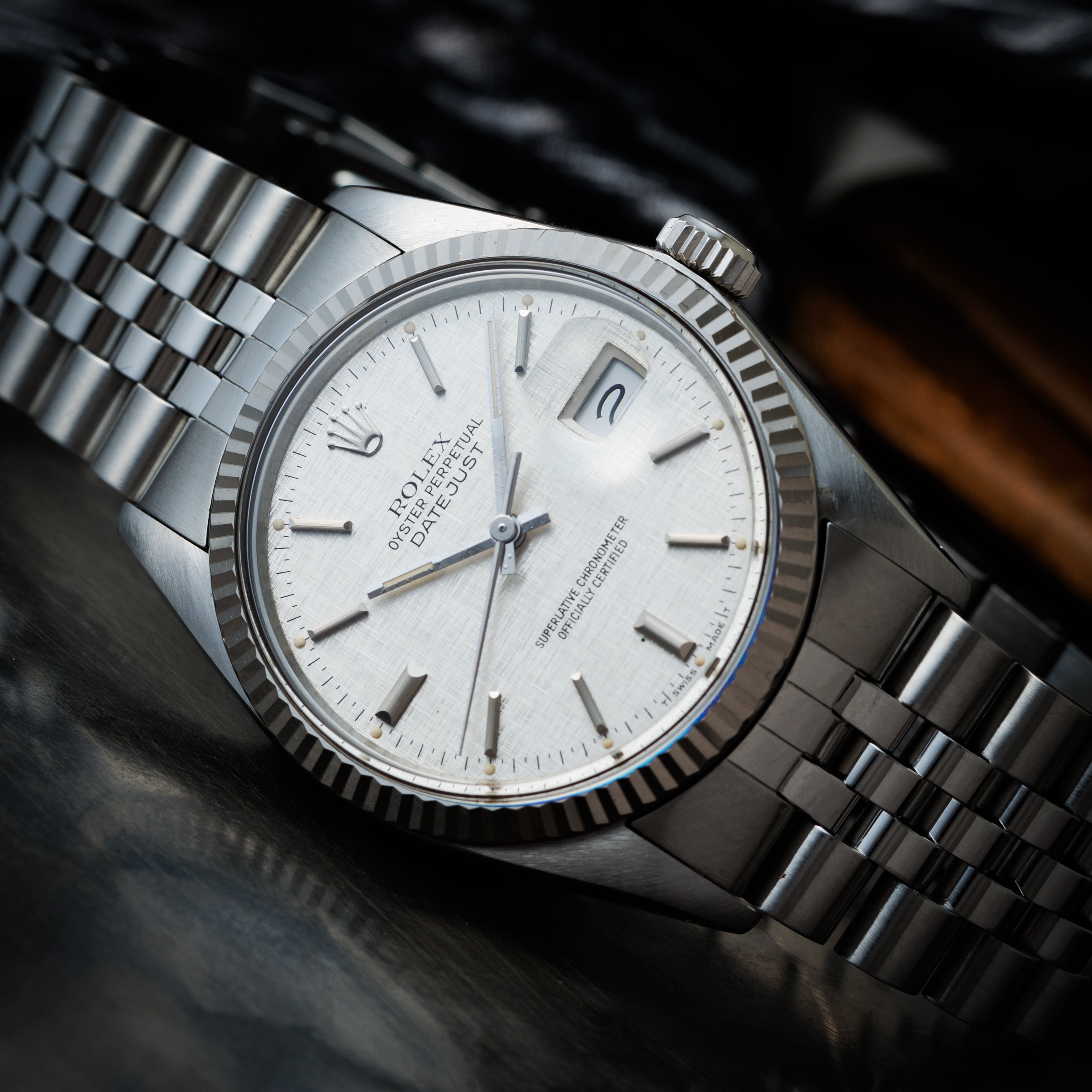 ロレックス デイトジャスト 1986年製 Ref.16014 リネンダイヤル ホワイトゴールドベゼル