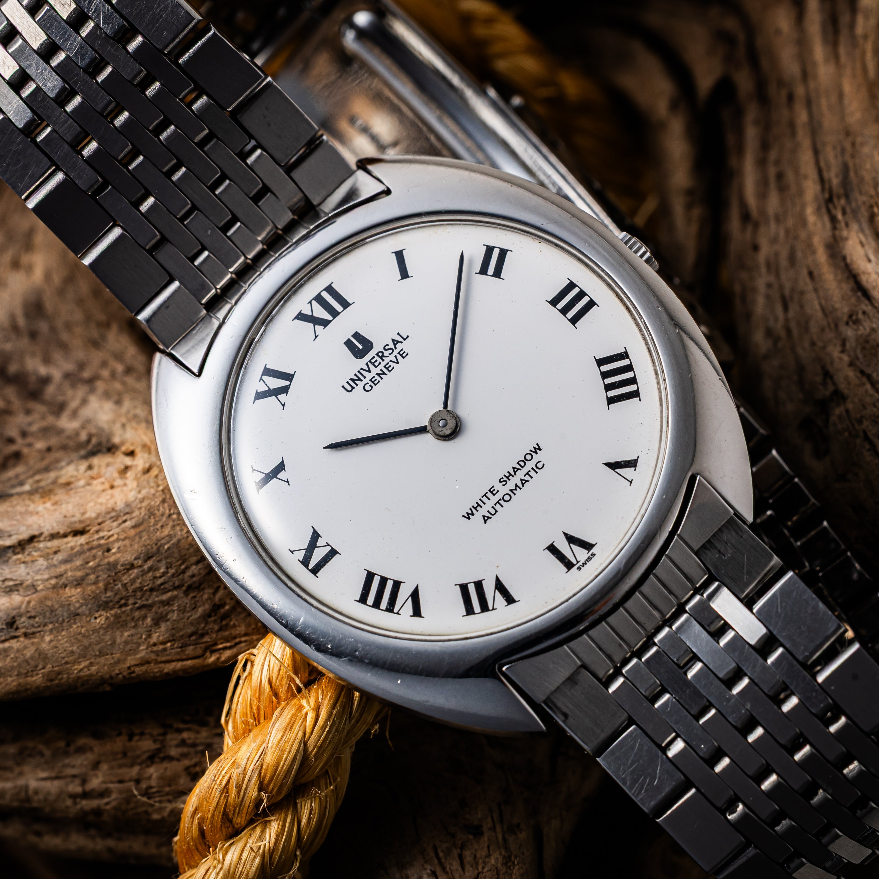 ユニバーサル ホワイトシャドウ ウルトラスリム マイクローター自動巻 1970年代製 純正ブレス