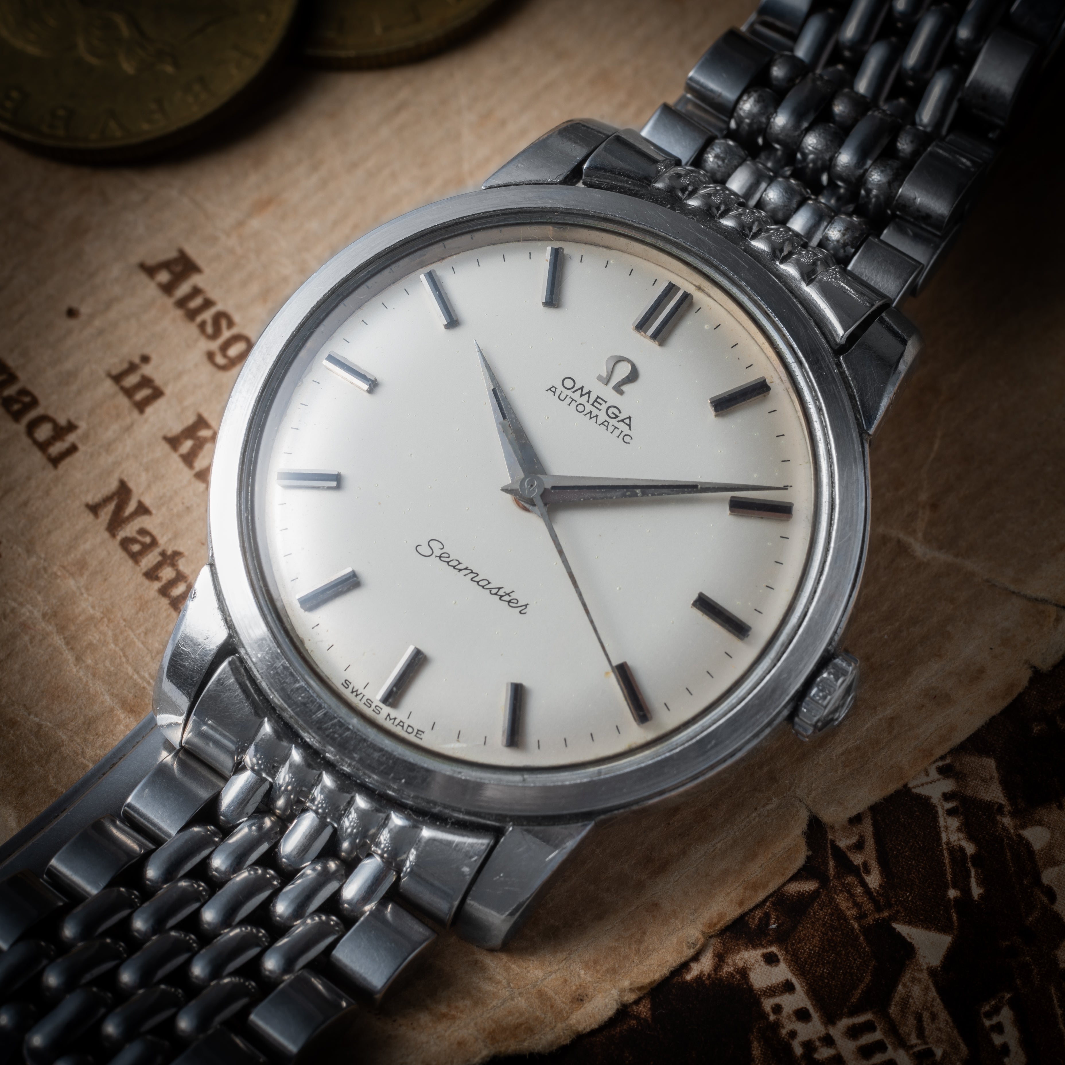 オメガ シーマスター 1964年製 Ref.165.011 自動巻 Cal. 552 シルバーダイヤル 純正ライスブレス