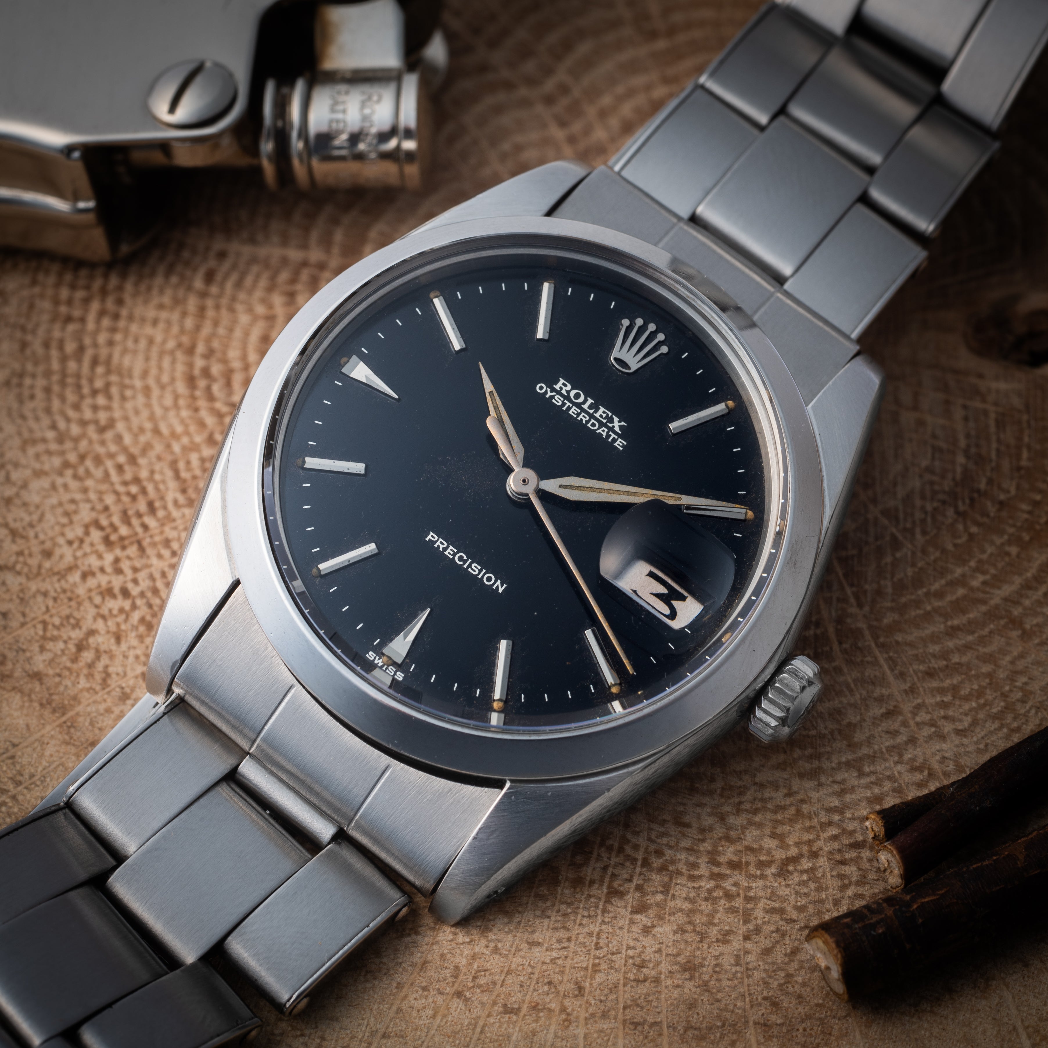 ロレックス オイスターデイト 1964年製 Ref.6694 ブラックミラーダイヤル 純正リベットブレス