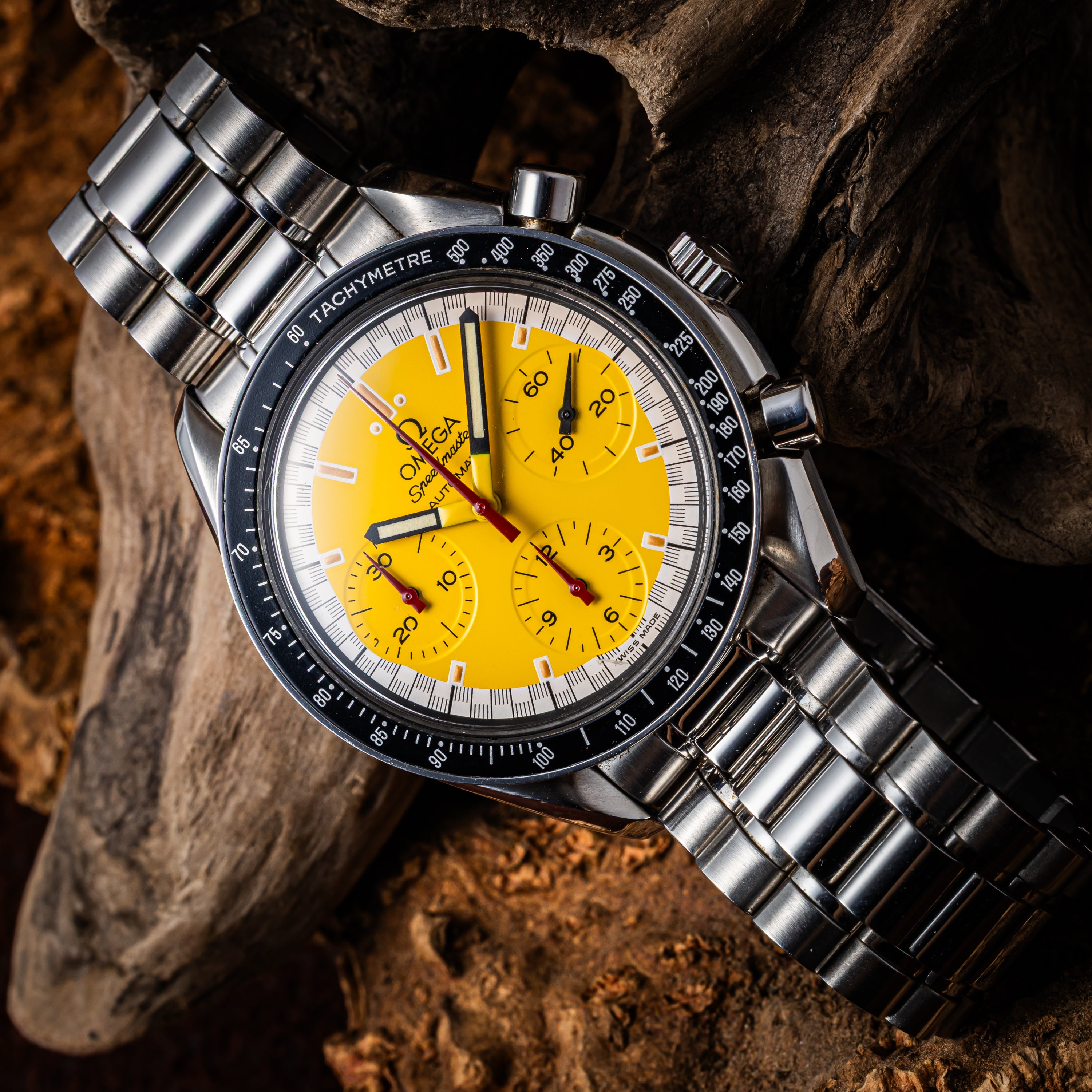 オメガ スピードマスター レーシング 1996年～1998年製 シューマッハ Ref.35101200/175.0032 イエローダイヤル 箱、ギャラ付き