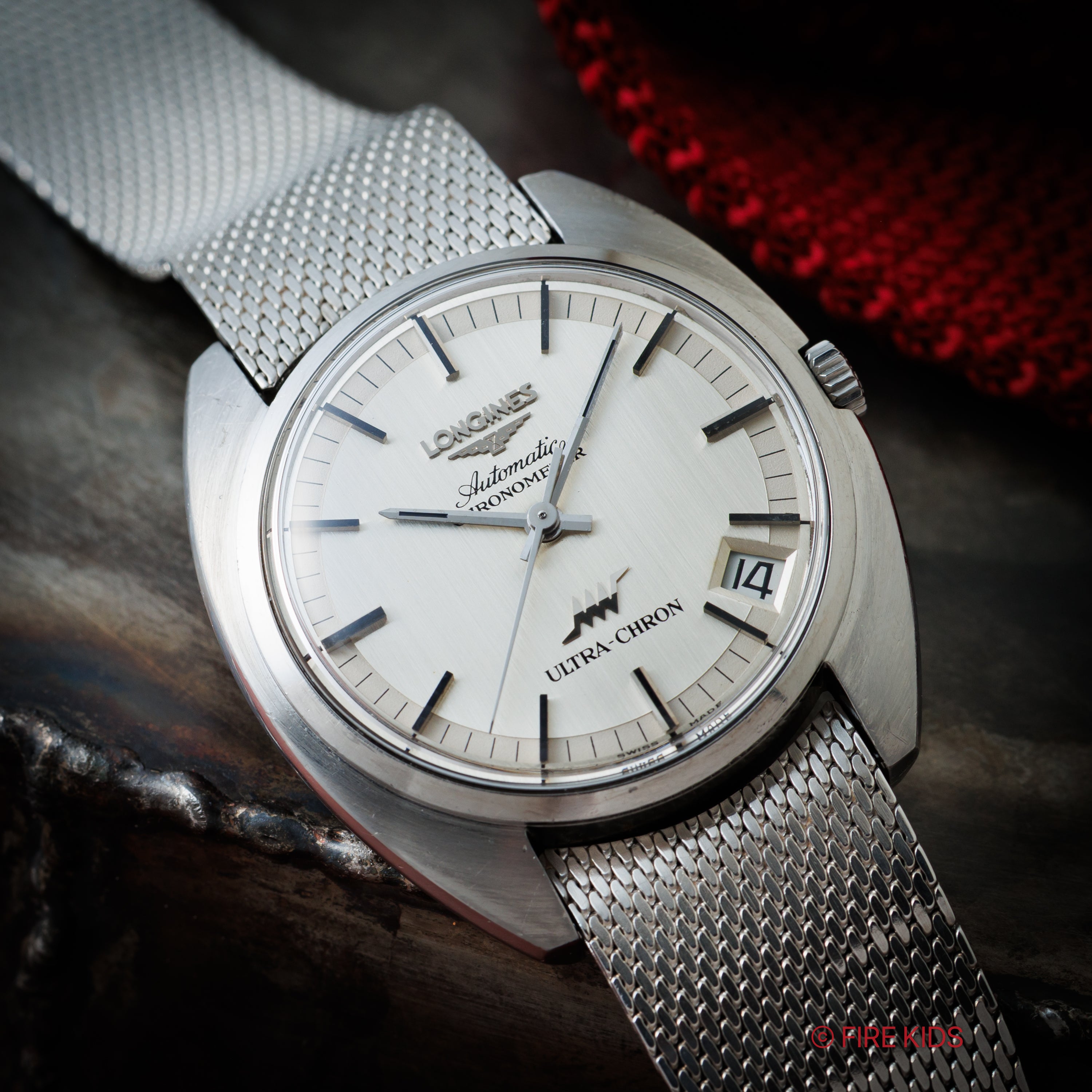 ロンジン ウルトラクロン 1970年代製 シルバーダイヤル 純正メッシュブレス付き 10振動自動巻き 箱付き