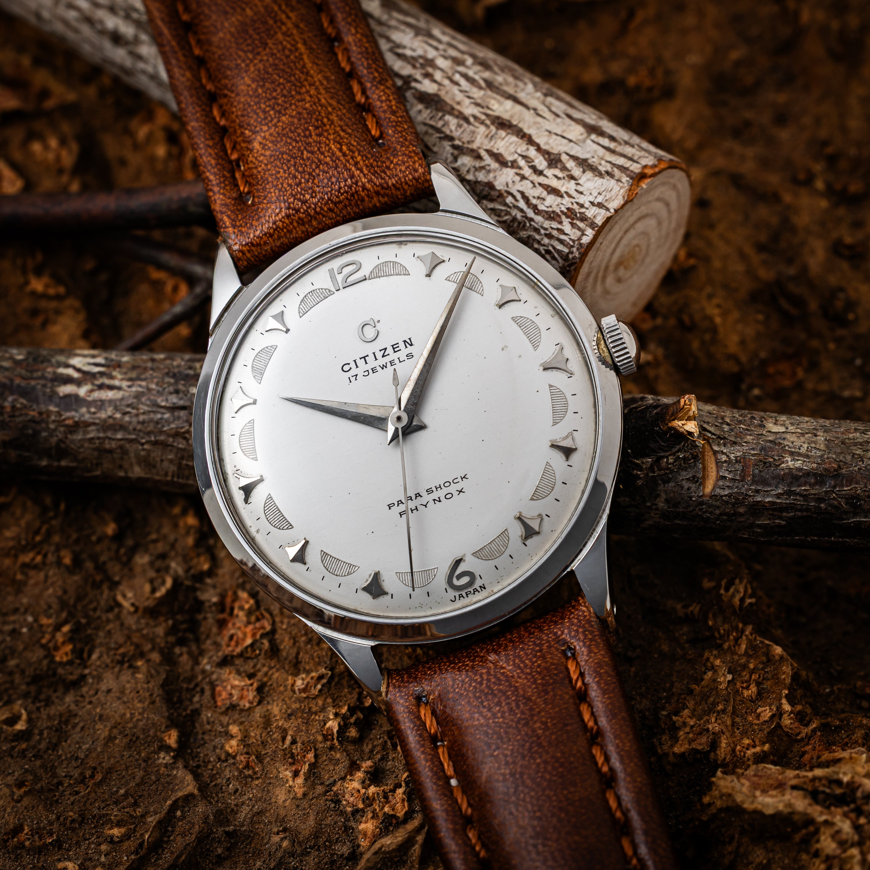 シチズン ラウンドケース パラショック 中三針 変わり文字盤 1955年製 手巻き