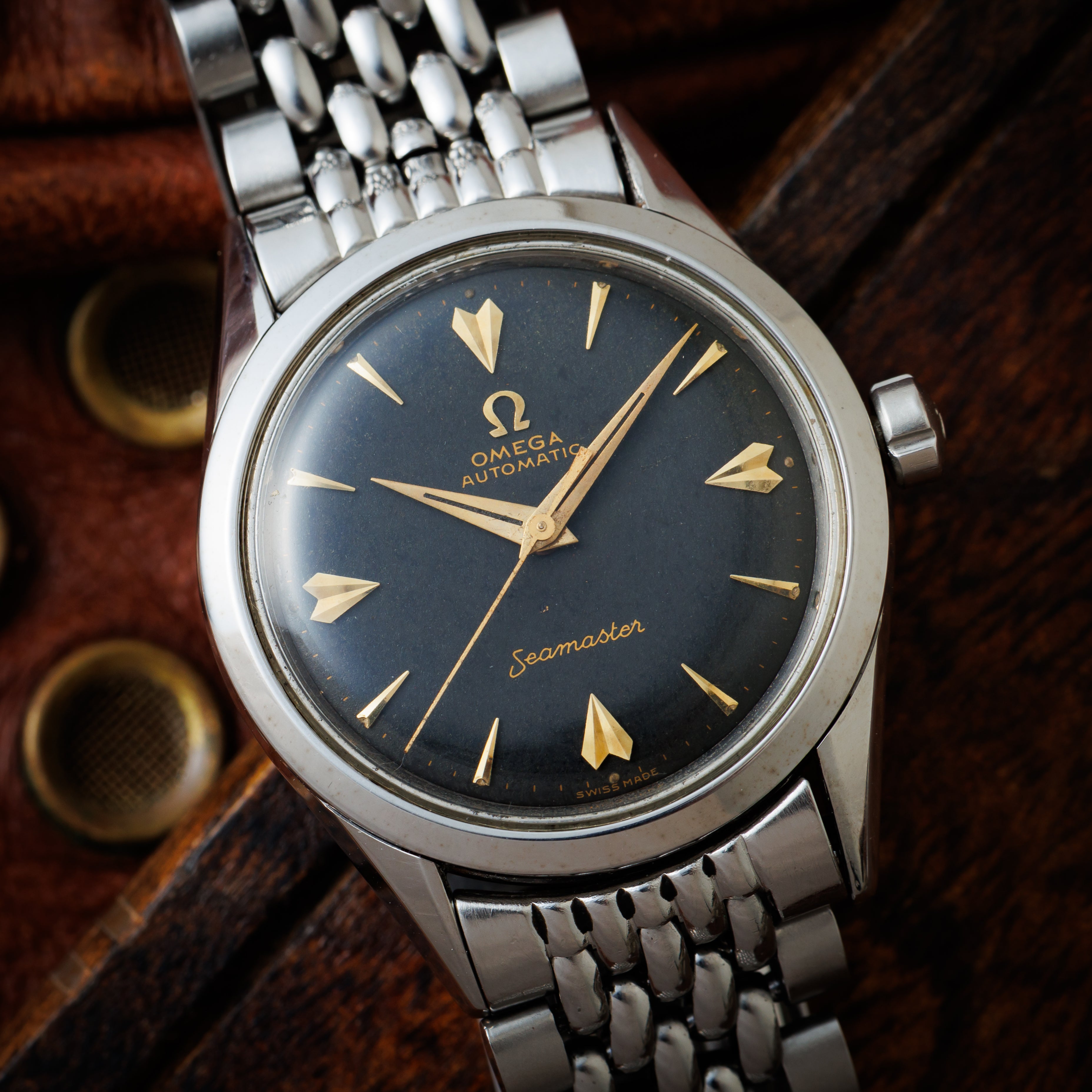 オメガ シーマスター ブラックミラーダイヤル 全回転自動巻 Cal.471  純正ライスブレス