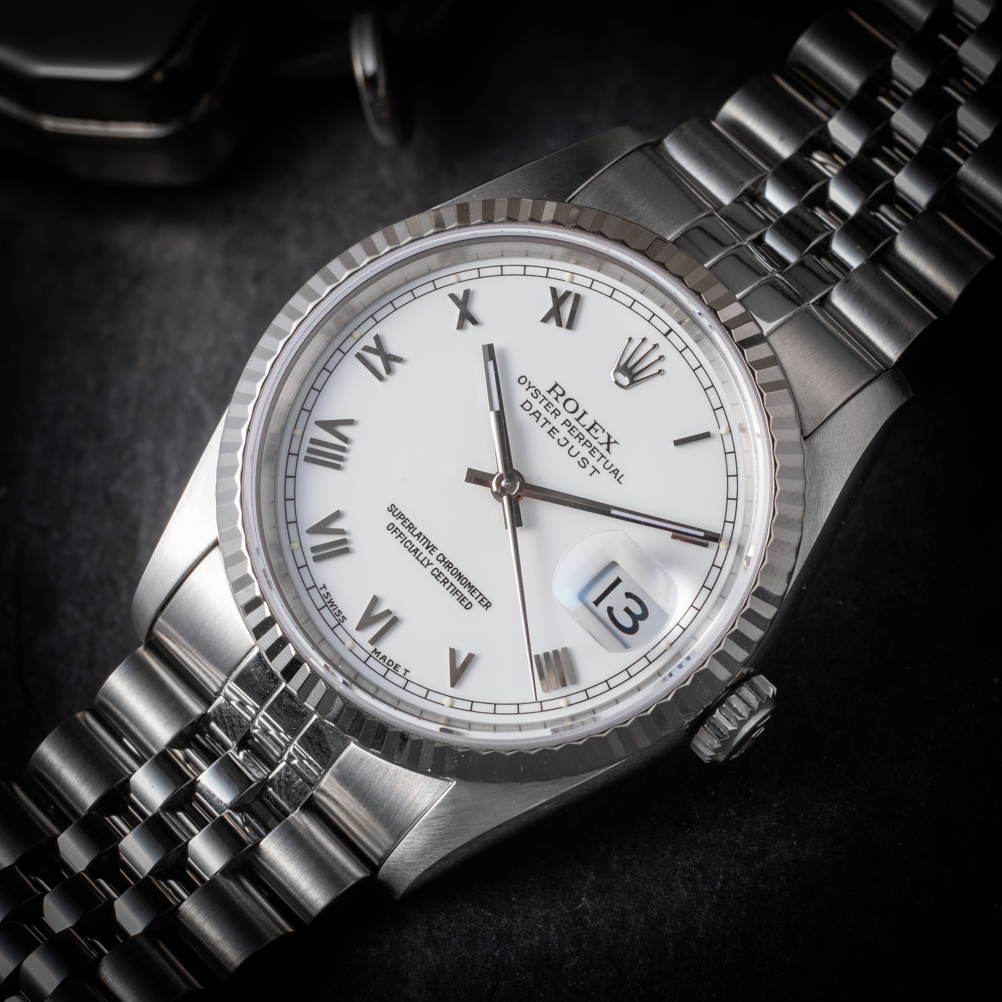 ロレックス デイトジャスト 自動巻き 1993年製 Ref.16234 ホワイトローマンダイヤル 純正ブレス 箱、サービス保証書付き