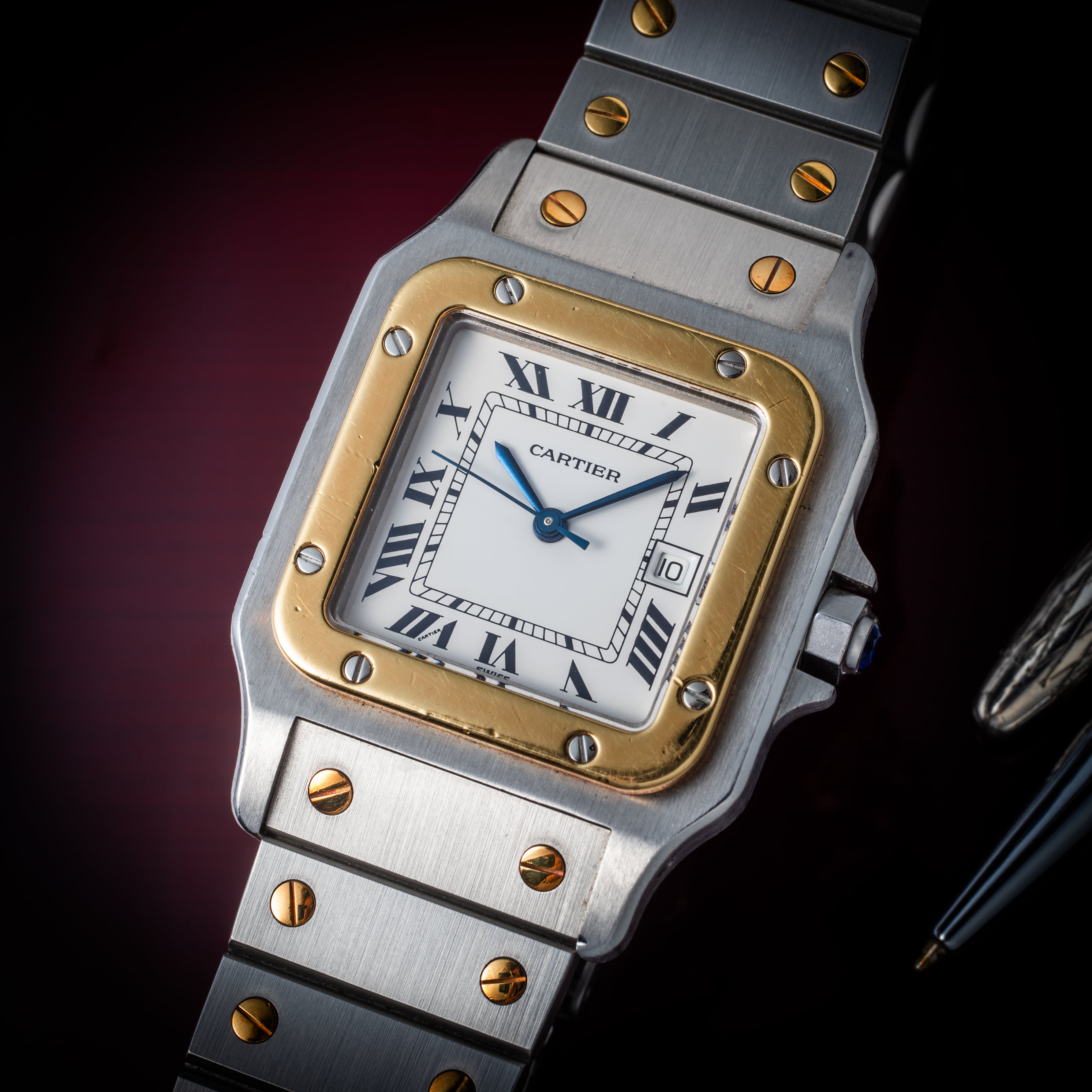 カルティエ サントス LMサイズ コンビ 自動巻き 1980年代製 ホワイトローマン