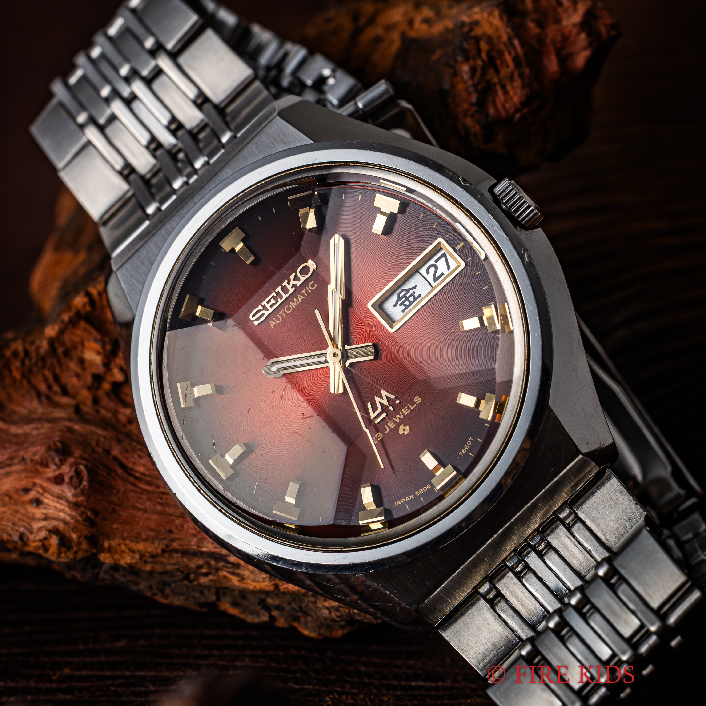 セイコー ロードマチック 1973年製 自動巻き レッドダイヤル 5面カットガラス 56LM 5606-7320 純正ブレス