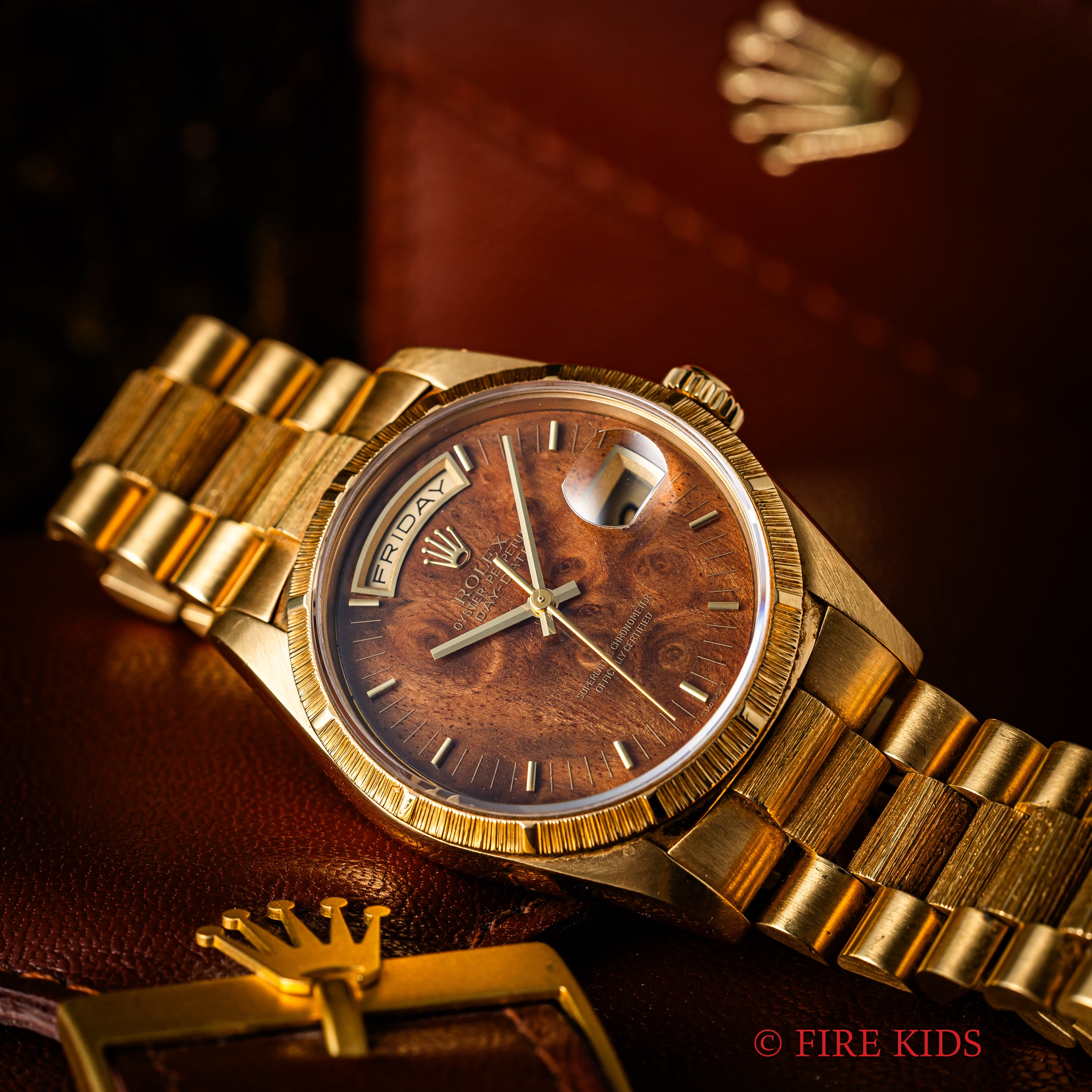 ロレックス デイデイト 1993年製 Ref.18248 マホガニーダイヤル バーク仕上げ 純正18金無垢ブレス付き