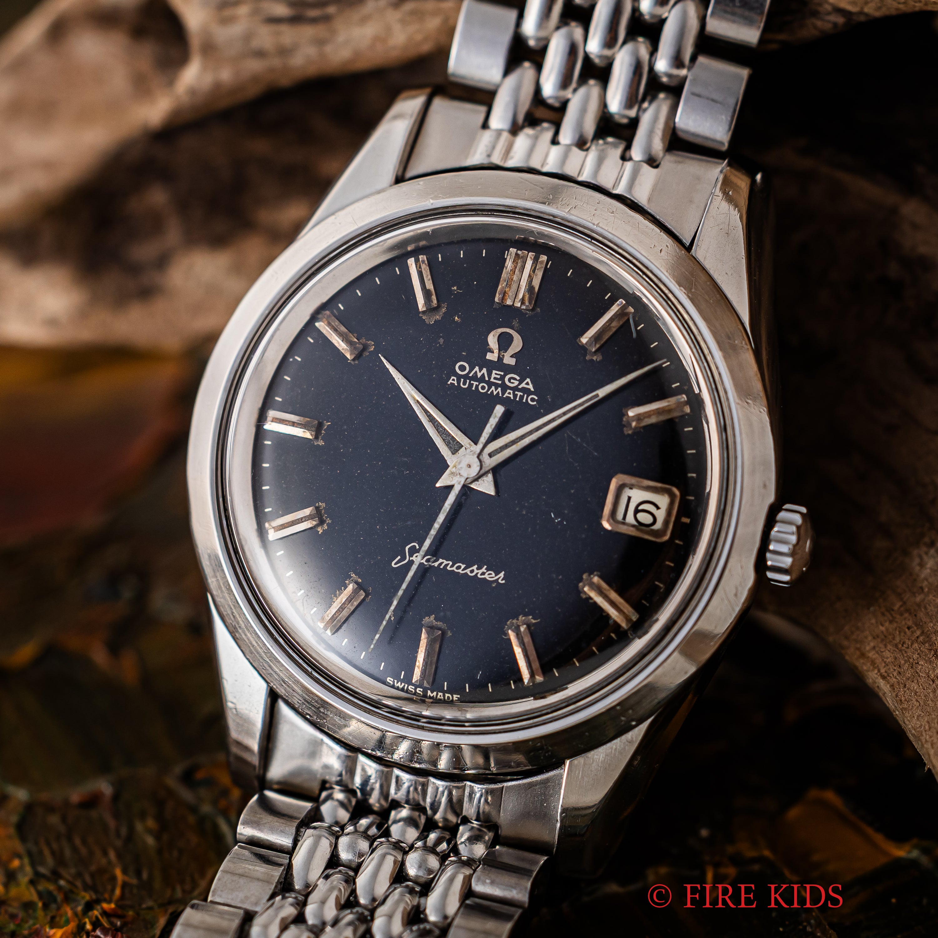 オメガ シーマスター ブラックミラーダイヤル 1958年製 Ref.14744 1SC 純正ライスブレス