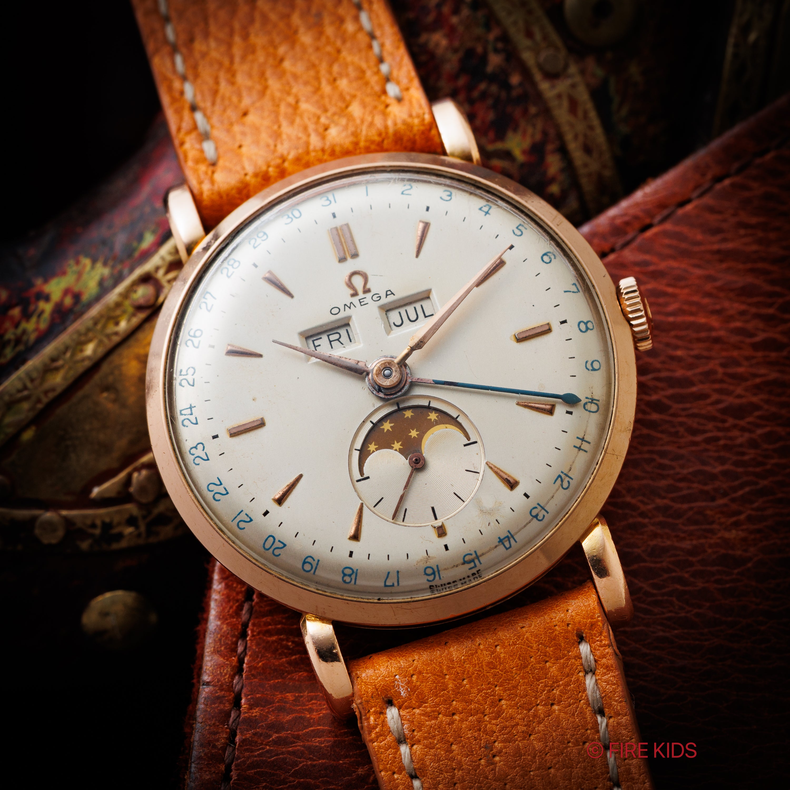 オメガ 18金無垢ピンクゴールド コスミックトリプルカレンダー ムーンフェイズ 1948年製 創立100周年モデル Cal.381