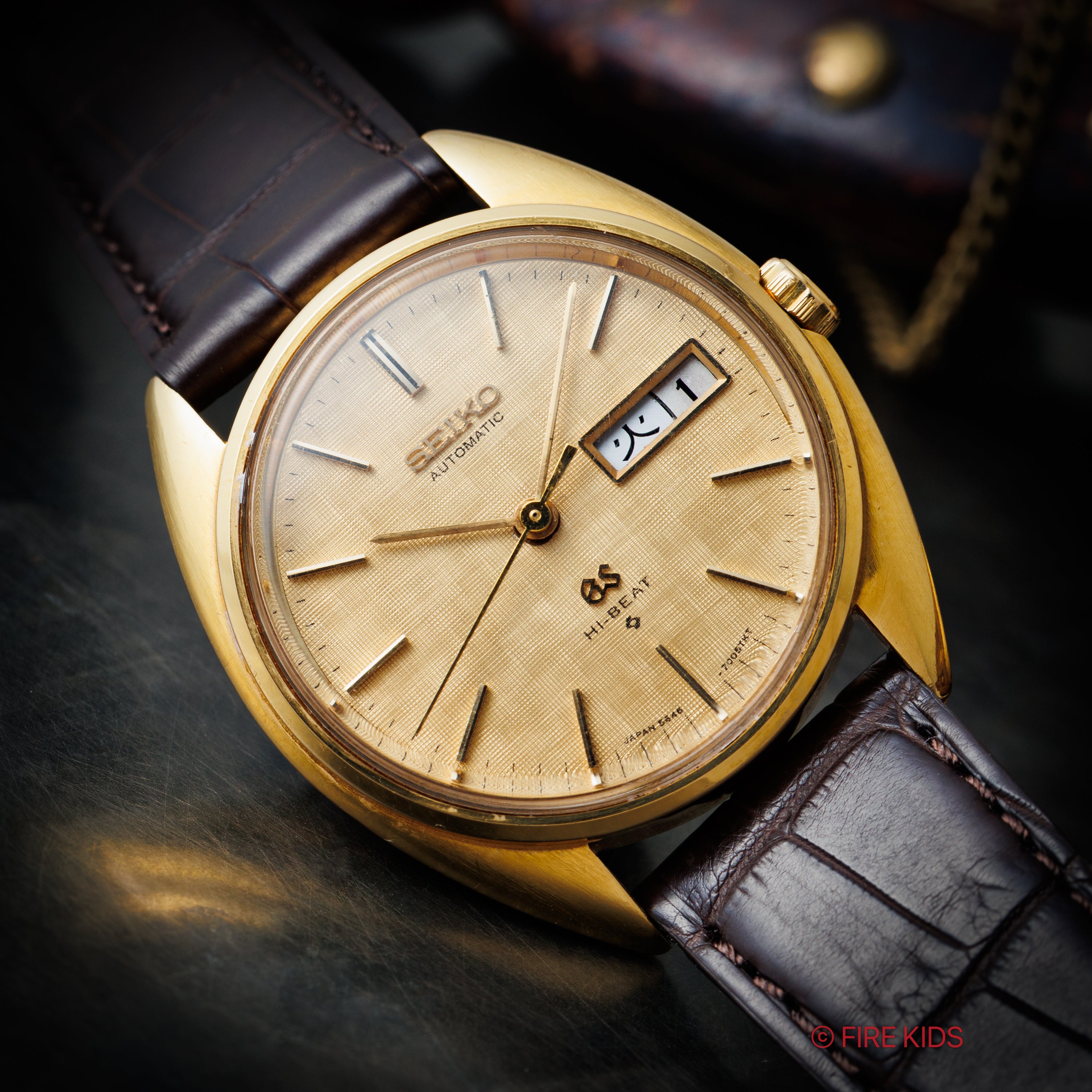 18金無垢グランドセイコー 1970年製(昭和45年製） リネンダイヤル Ref.5646-7005 ハイビート自動巻き デイデイト