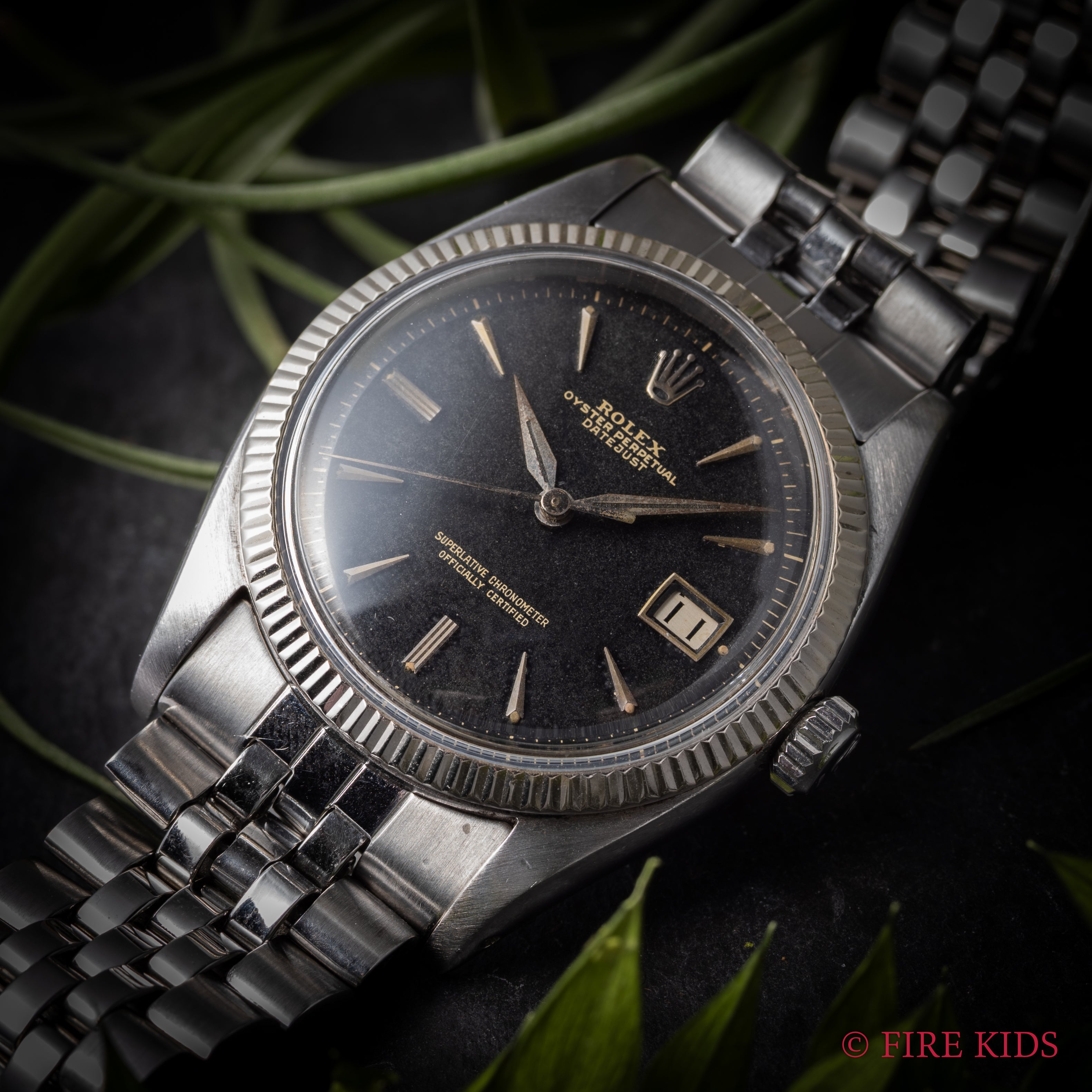 ロレックス デイトジャスト Ref.6605 ブラックギルトダイヤル 1959年製 Cal.1066