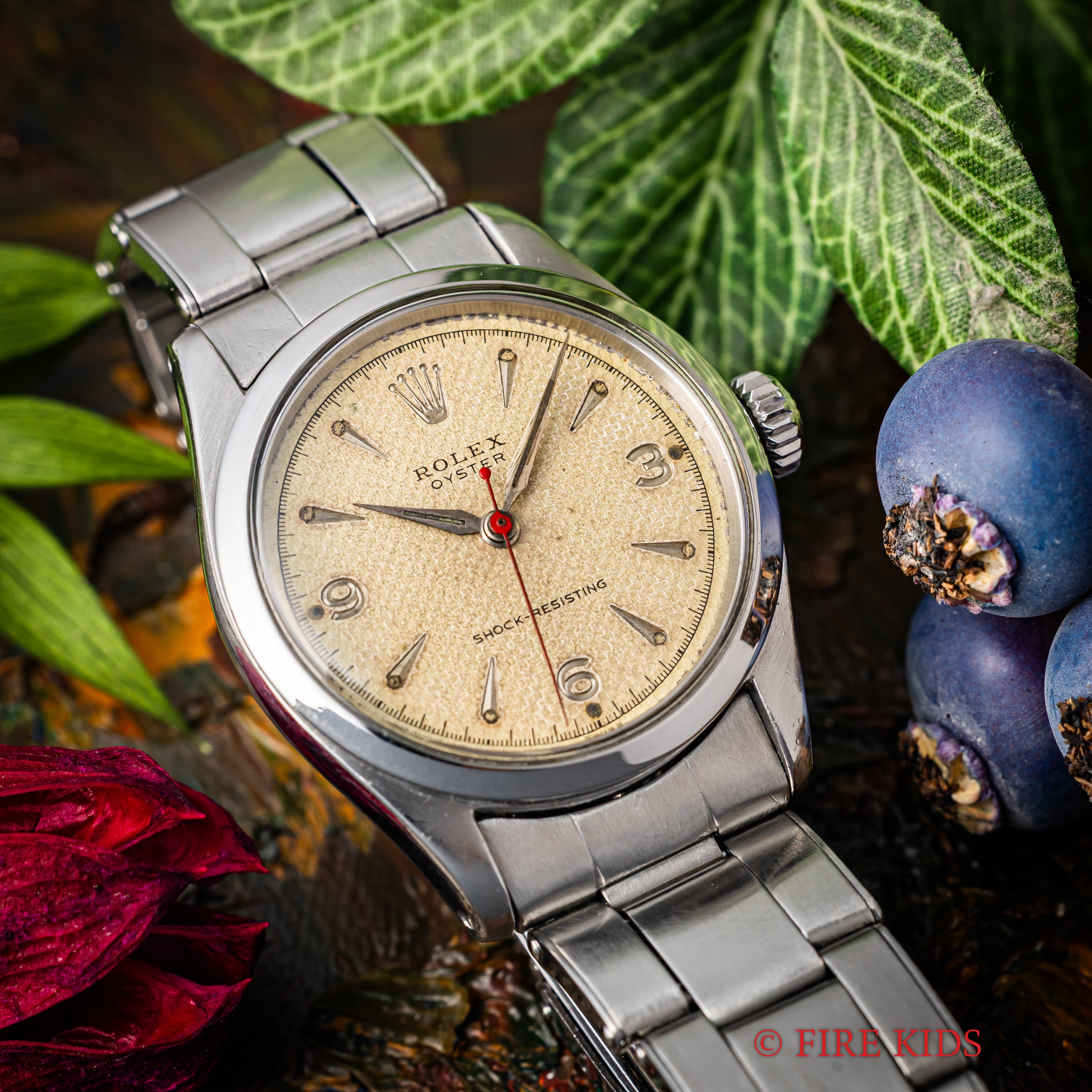 ロレックス オイスターロイヤル 手巻き 1952年製 ハニカムダイヤル Ref.6244 純正エクステンションリベットブレス