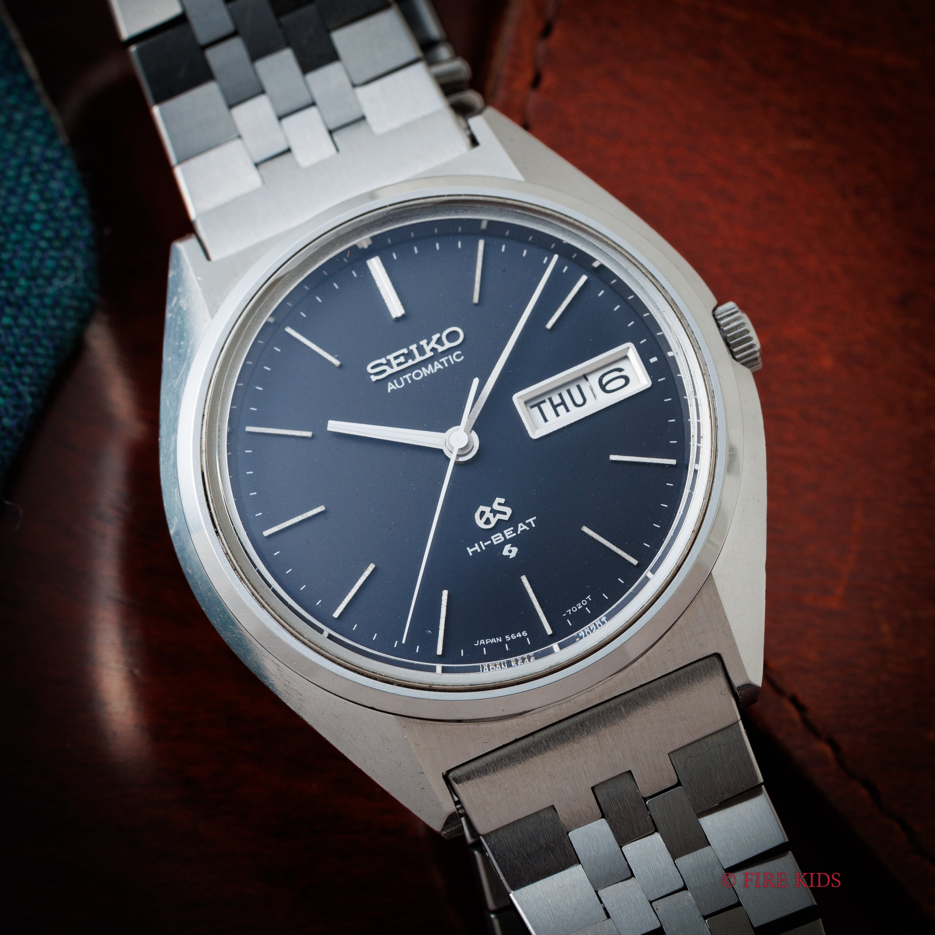 グランドセイコー 1972年製 Ref.5646-7010 56GS デイデイト ダークブルーダイヤル ハイビート自動巻 純正ブレス付き