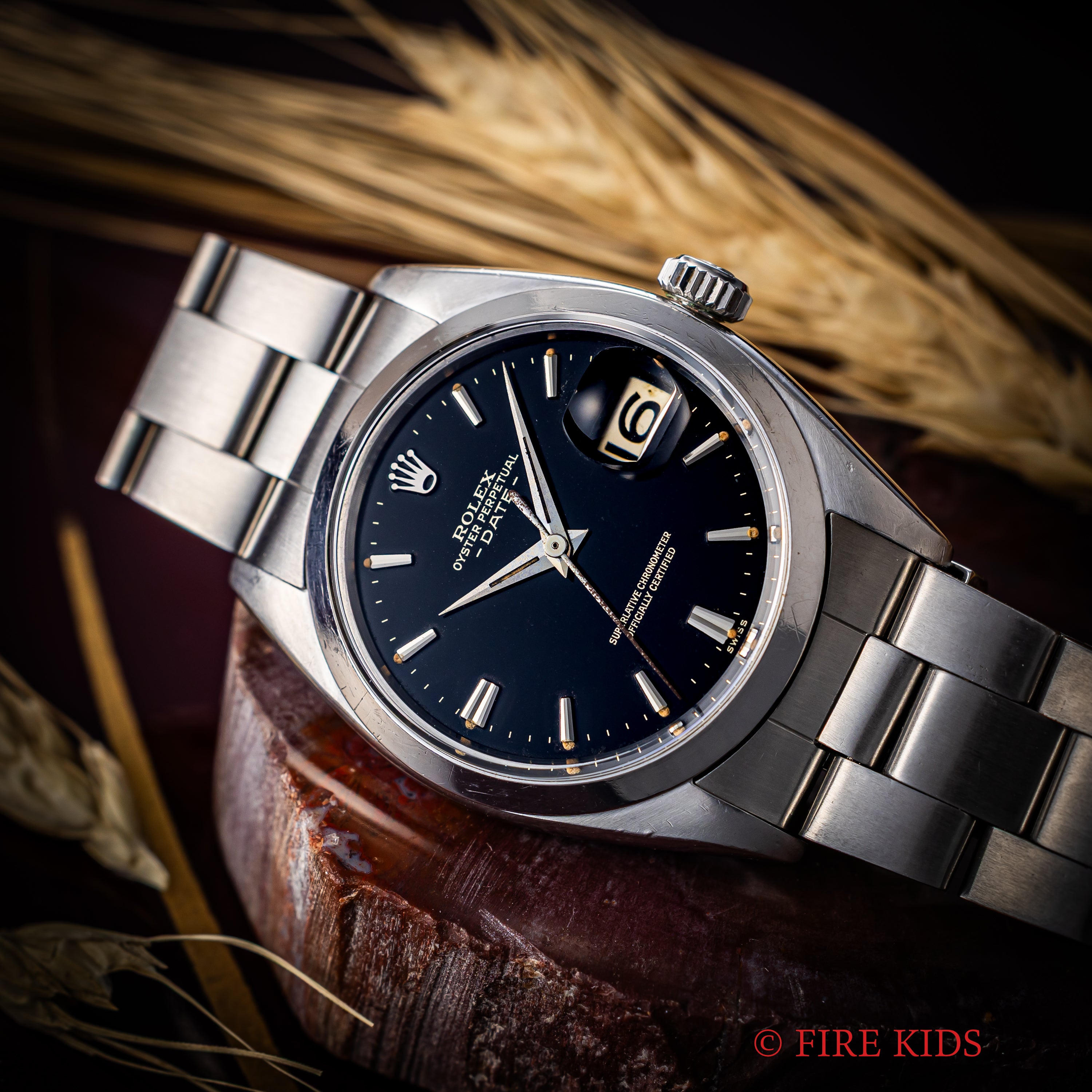 ロレックス オイスターパーペチュアルデイト ブラックダイアル 自動巻き 1961年製 Ref.1500 Cal.1560 箱、ギャラ、クロノメーター証付