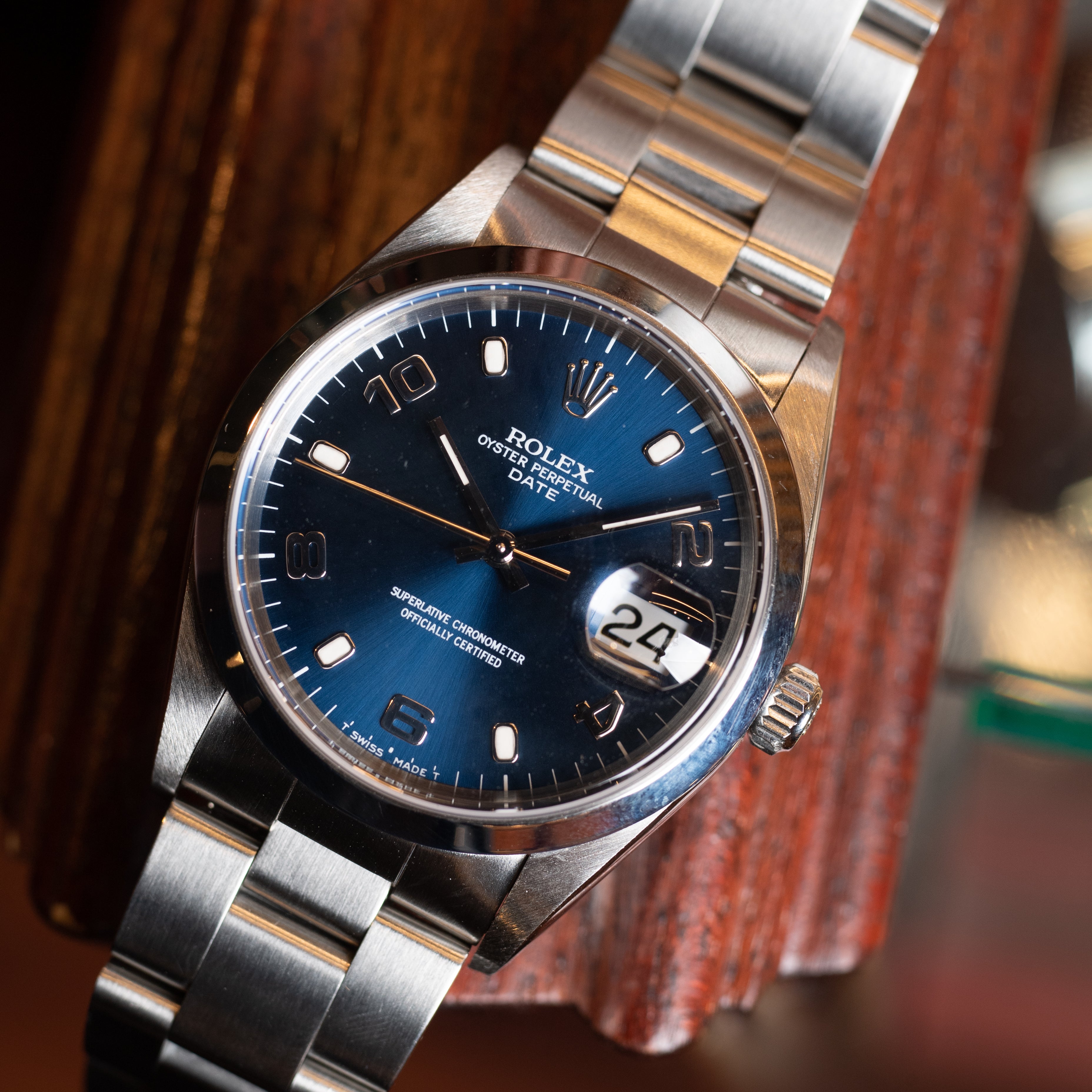 ロレックス 1997年製 オイスターパーペチュアルデイト Ref.15200 ブルー 飛びアラビアダイヤル