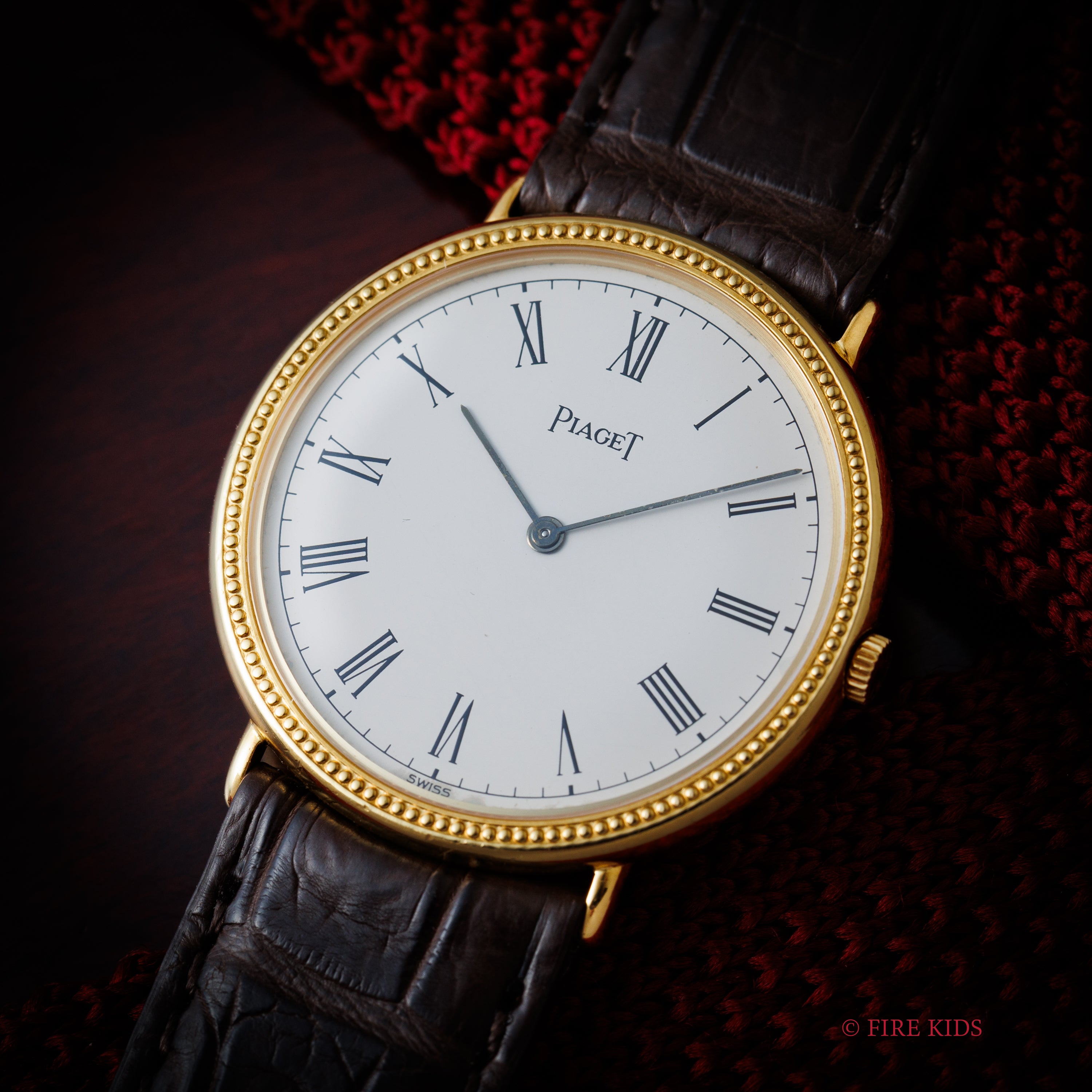 ピアジェ 1970年代製 18金イエローゴールド ホワイトローマン 純正金無垢尾錠付き 手巻き